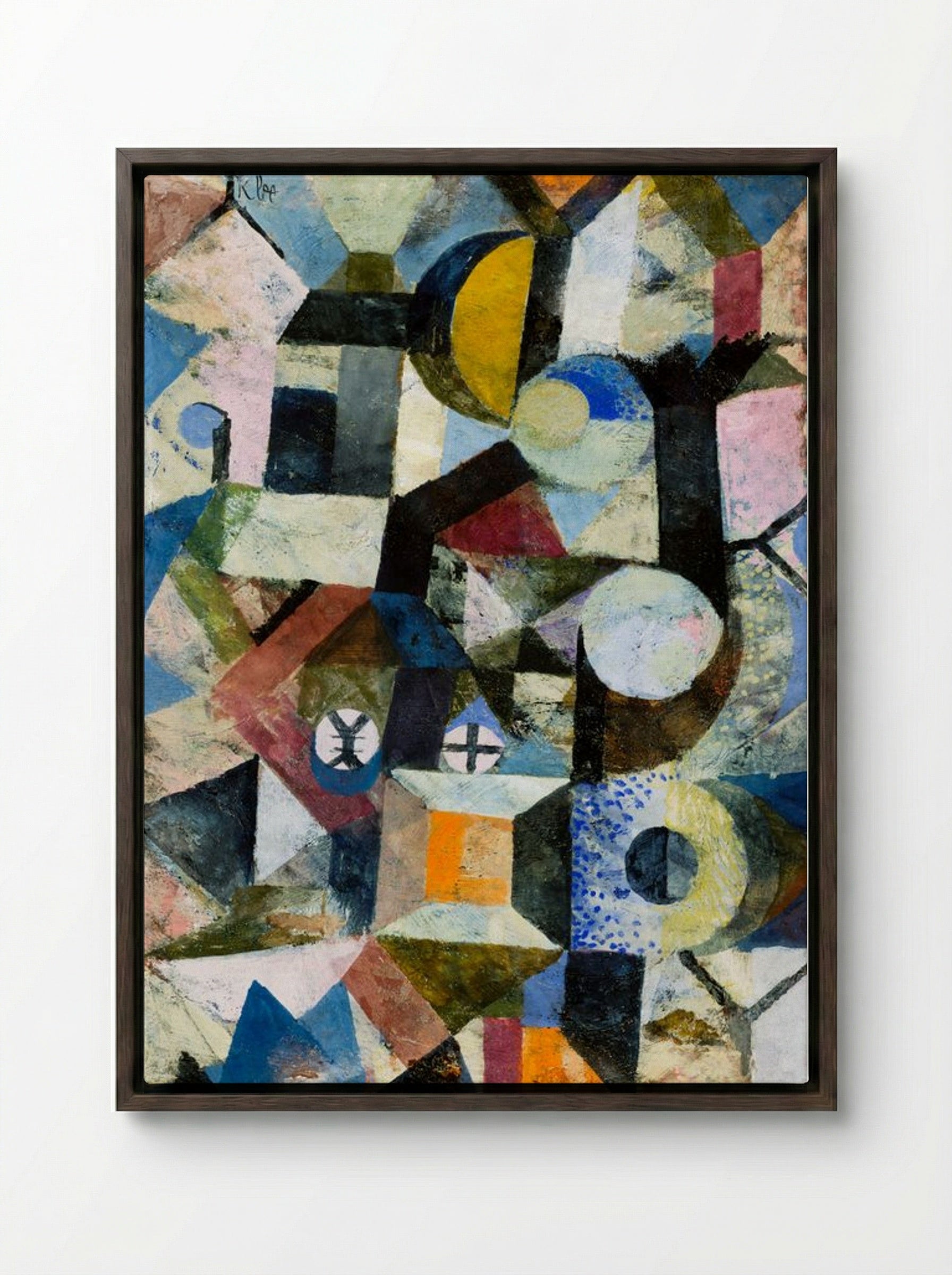 Composition with the Yellow Half-Moon and the Y - Paul Klee - Framed Canvas Dark Wood
