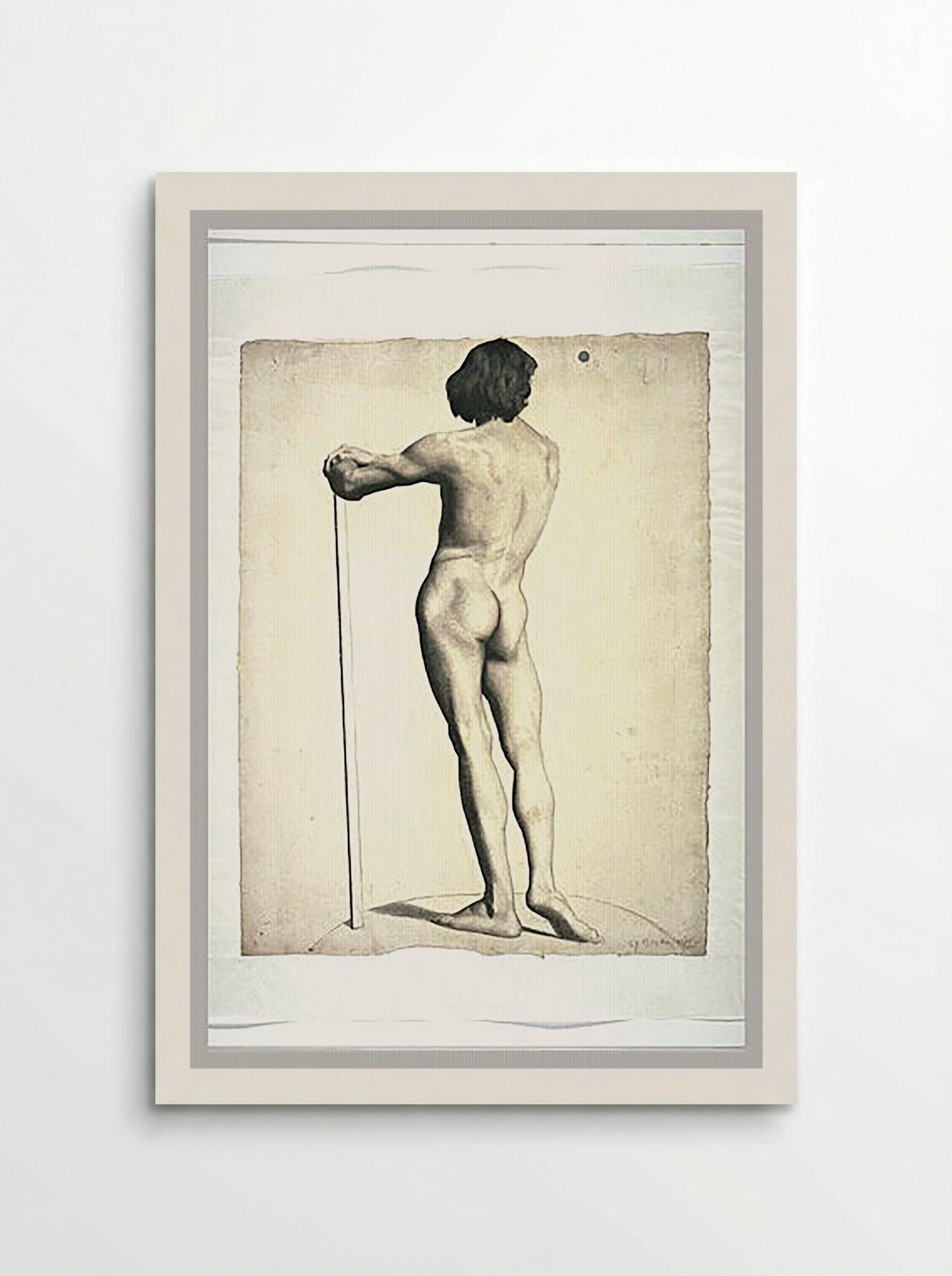 Study of a Male Nude, Rear View (Standing Figure with Staff) - Fine Art Print - Poster