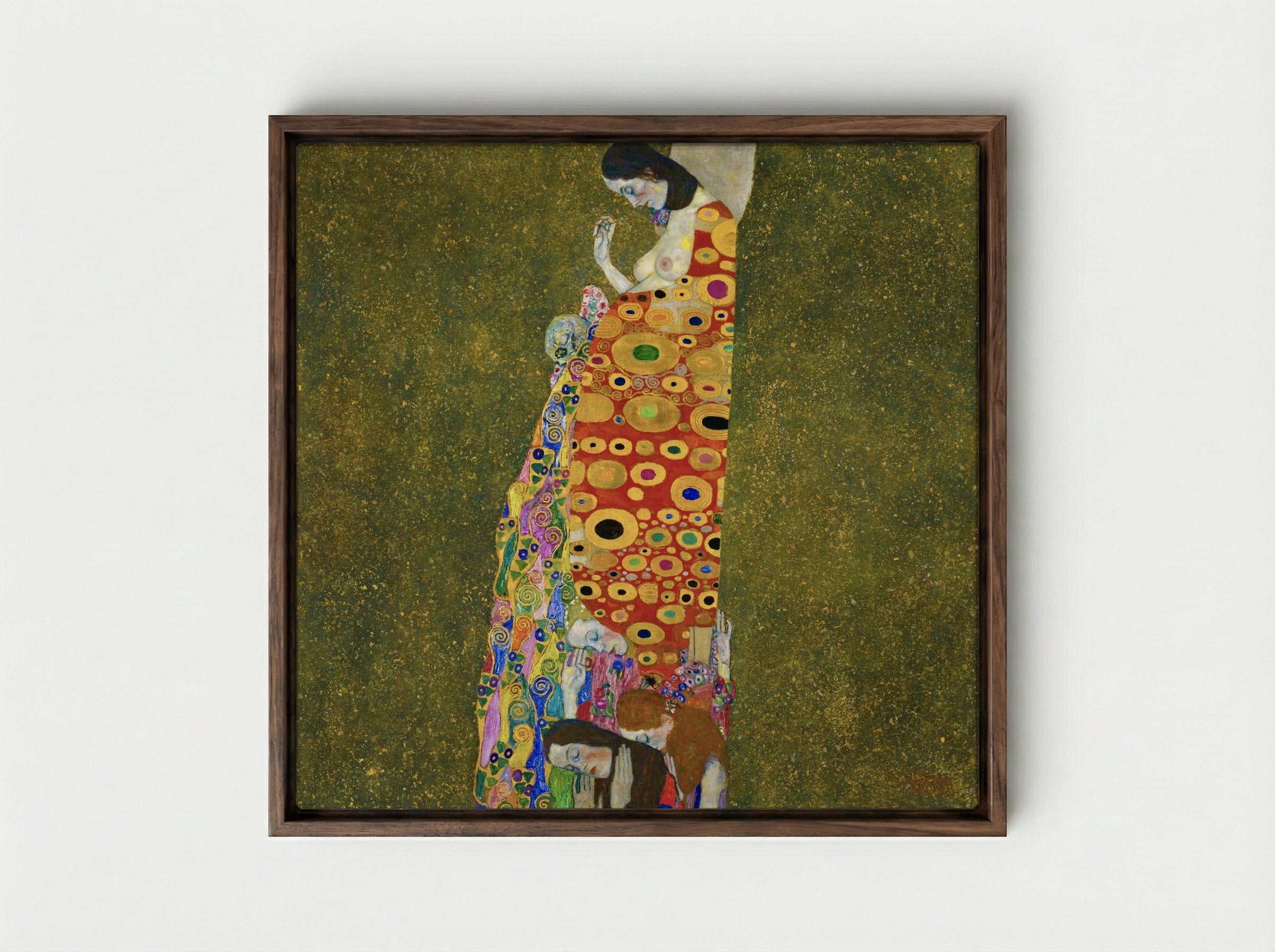 Hope II - Gustav Klimt - Framed Canvas Dark Wood