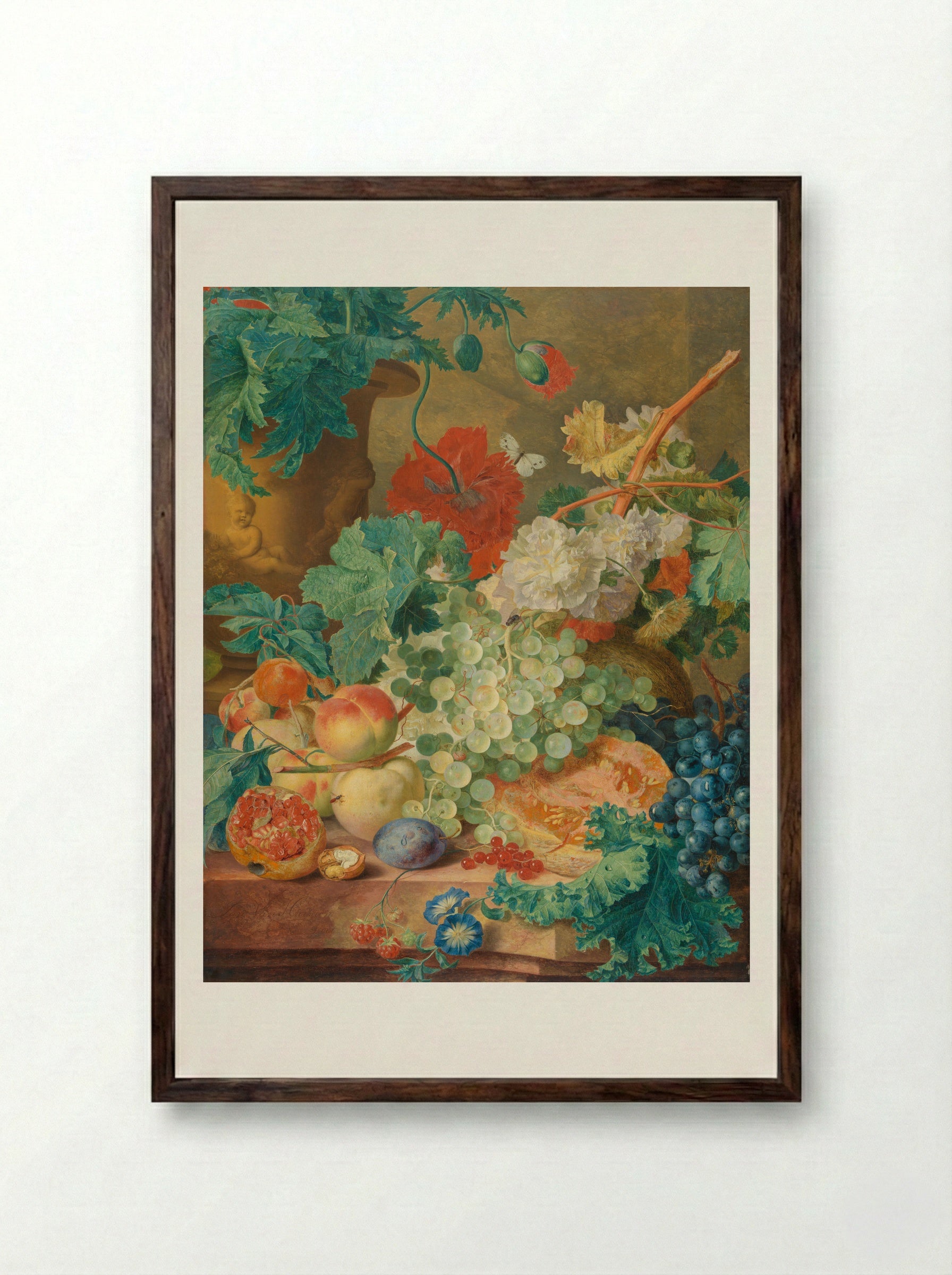 Still Life with Flowers and Fruit - Jan van Huysum - Framed Print Dark Wood