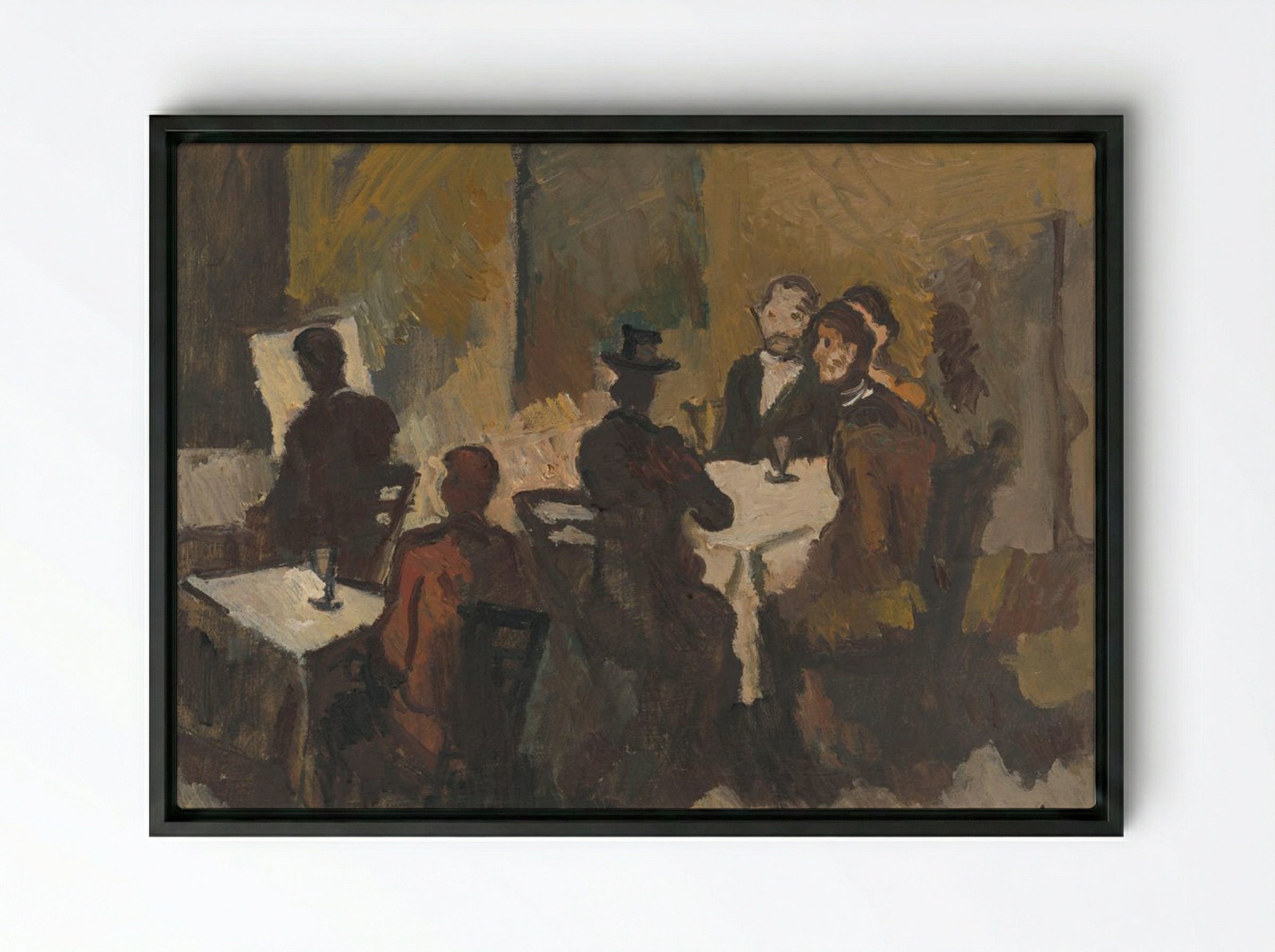 Company in a Coffee Shop - Cyprián Majerník - Framed Canvas Black