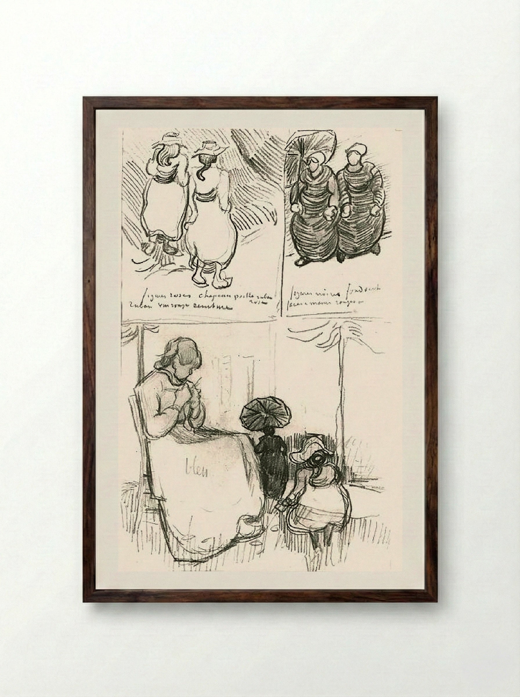 Three Studies of Women - Vincent van Gogh - Framed Print Dark Wood