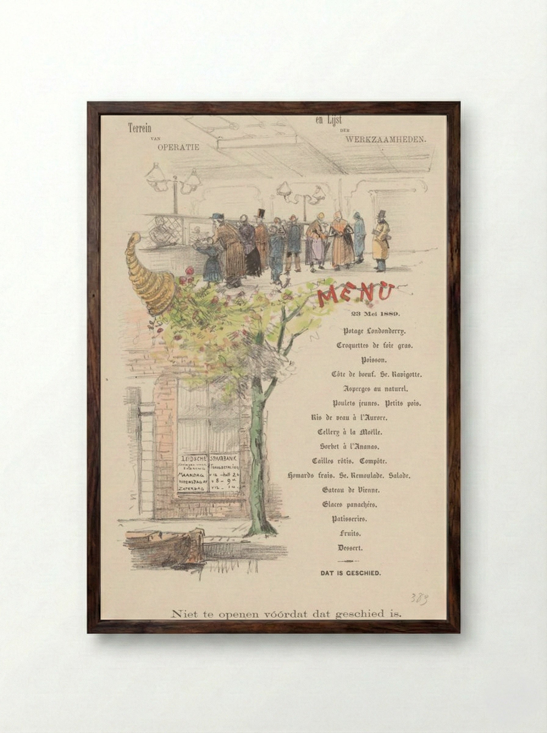 Menu for the Leidsche Spaarbank - Theo van Hoytema - Framed Print Dark Wood