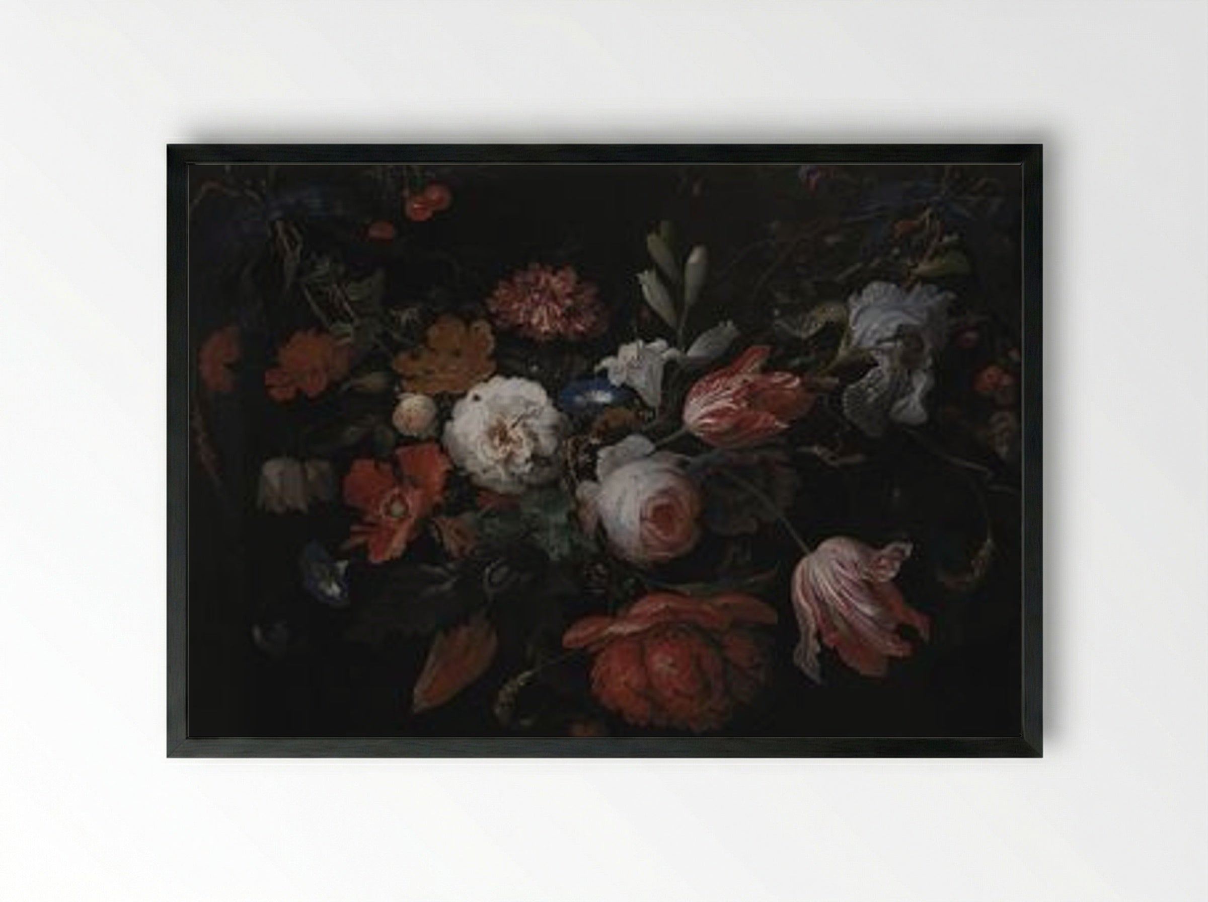 A Garland of Flowers - Abraham Mignon - Framed Print Black
