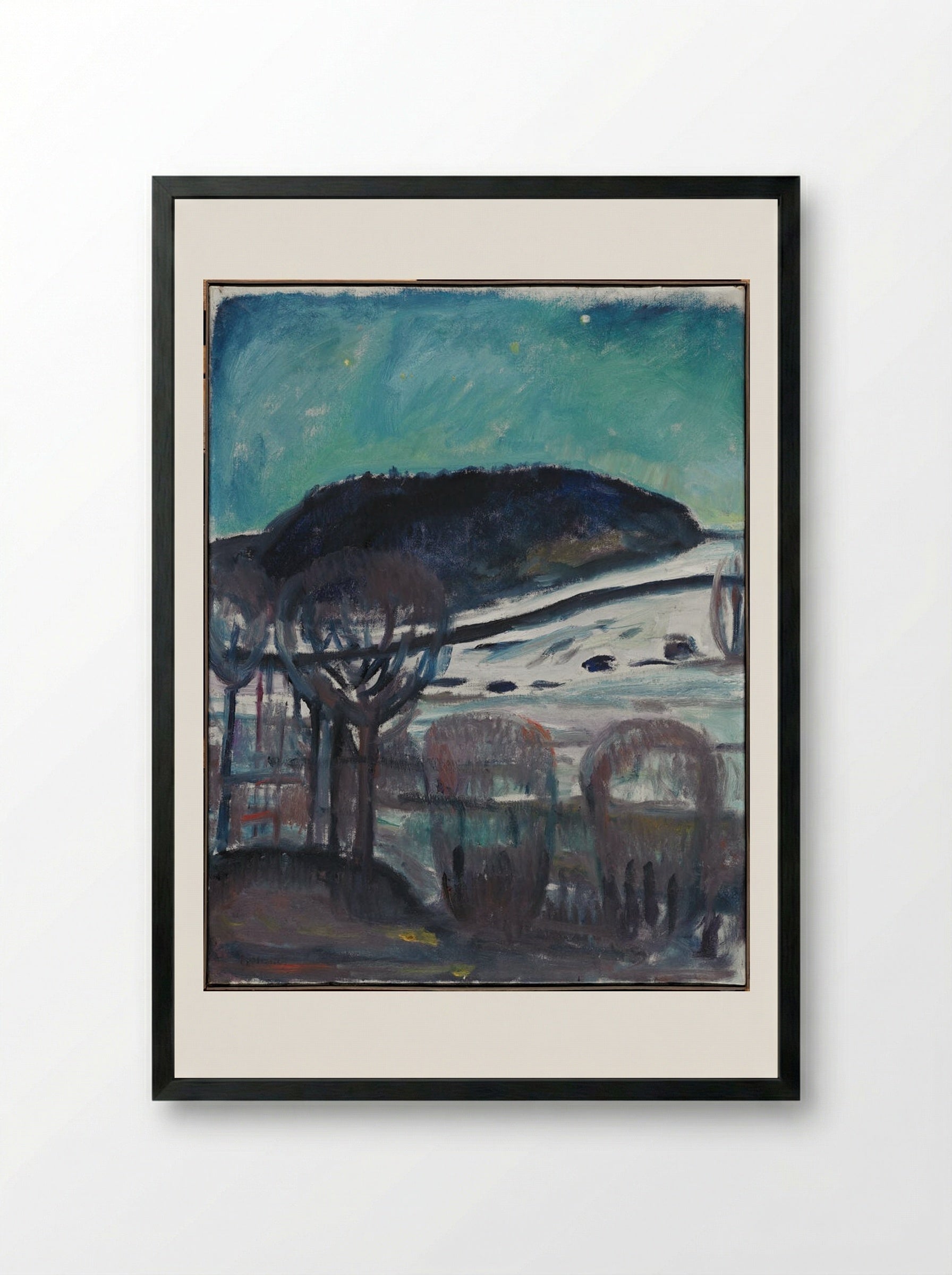 Winter Landscape by Moonlight - Edvard Munch - Framed Print Black