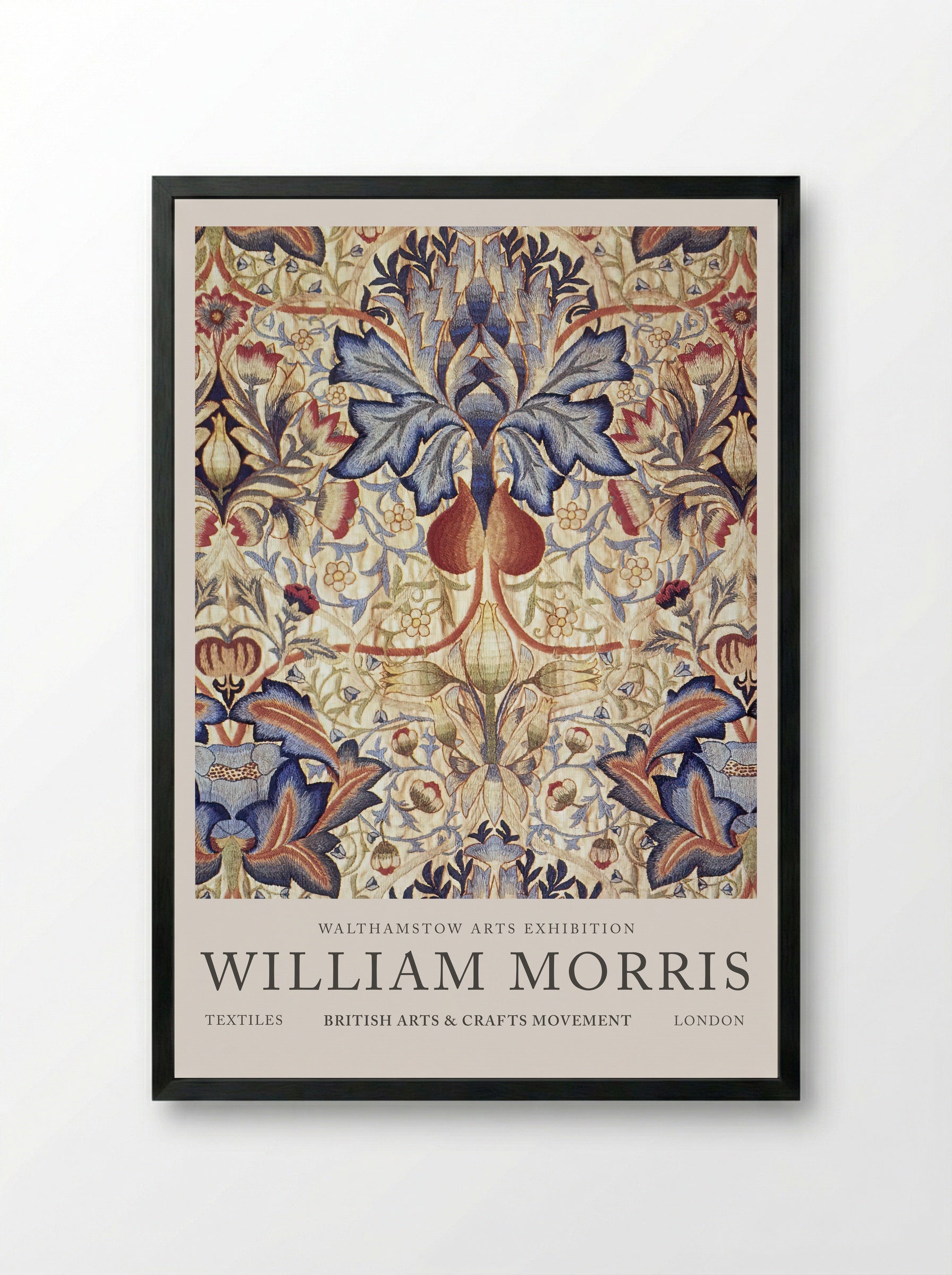 Acanthus Embroidered Panel - William Morris - Framed Print Black