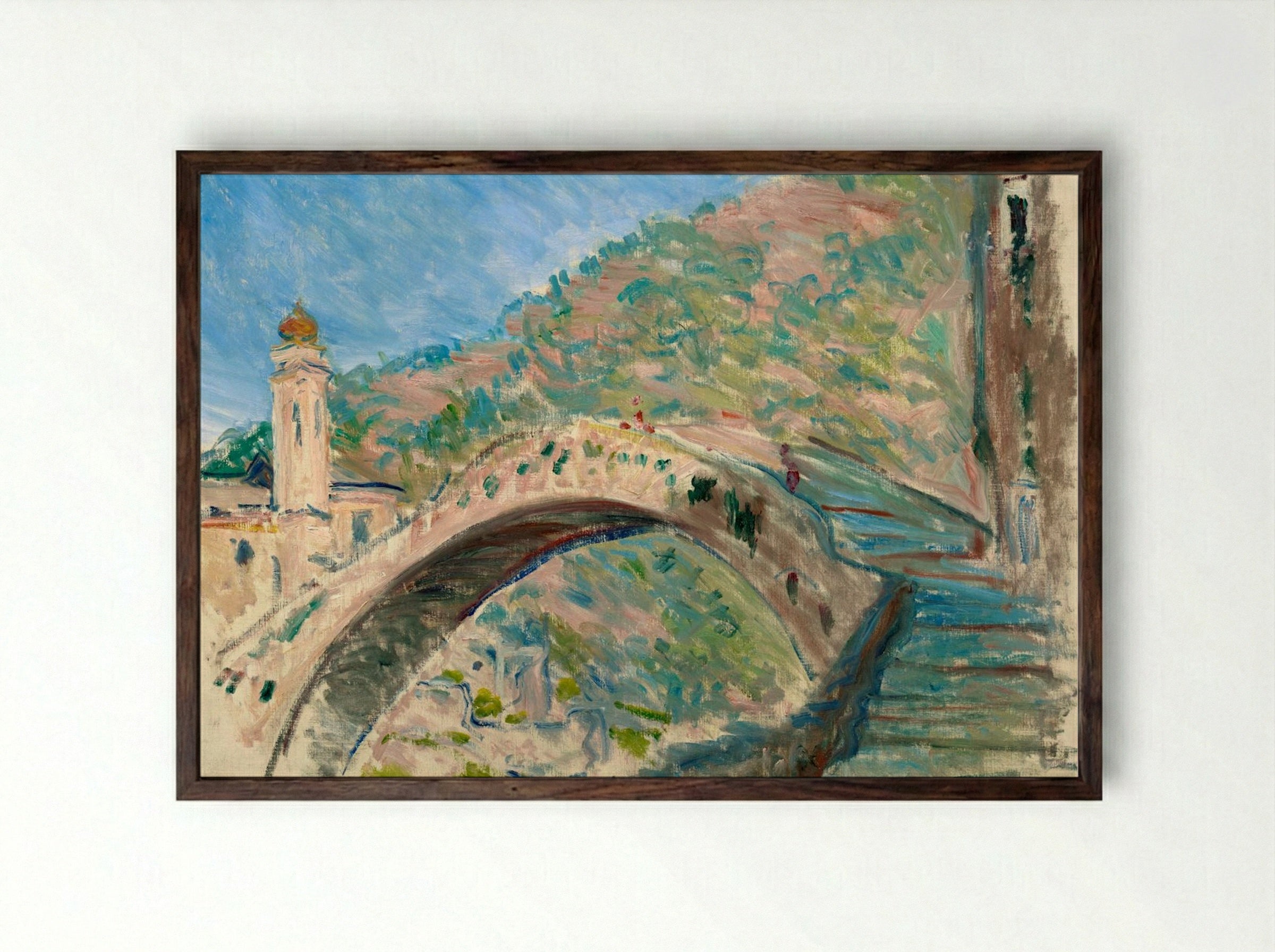 The Bridge at Dolceacqua - Claude Monet - Framed Print Dark Wood