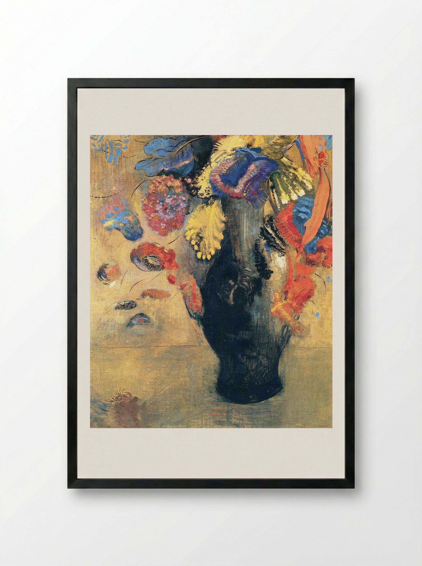 Flowers in a Black Vase - Odilon Redon - Framed Print Black