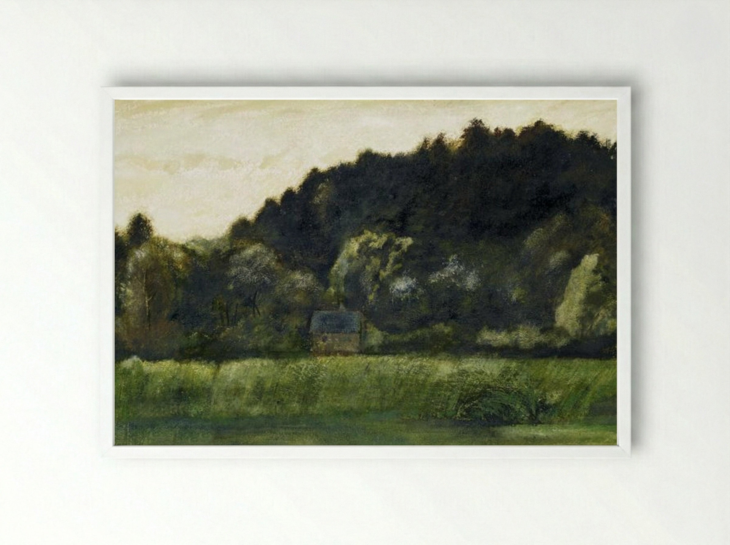 Landscape Study with Cottage - Edward Burne-Jones - Framed Print White