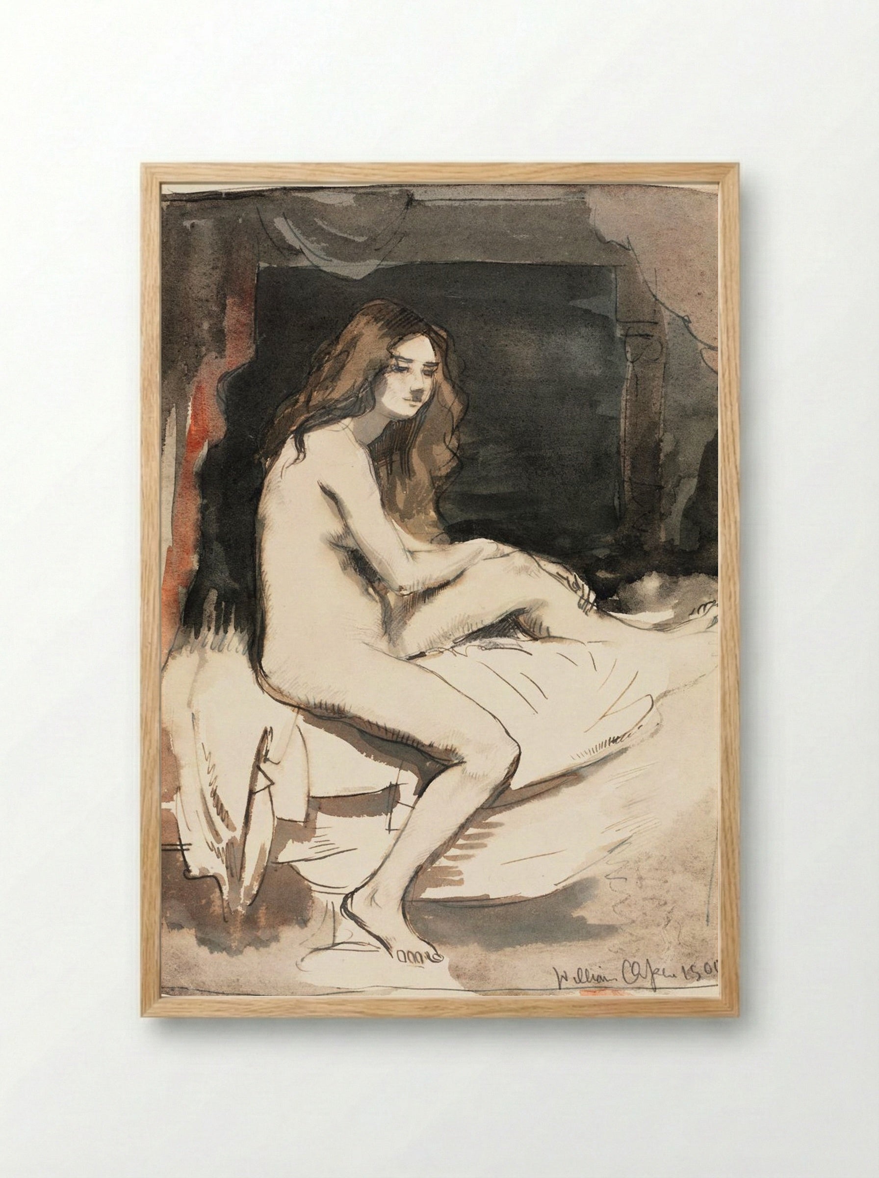 Nude Study of a Seated Woman - William Orpen - Framed Print Wood