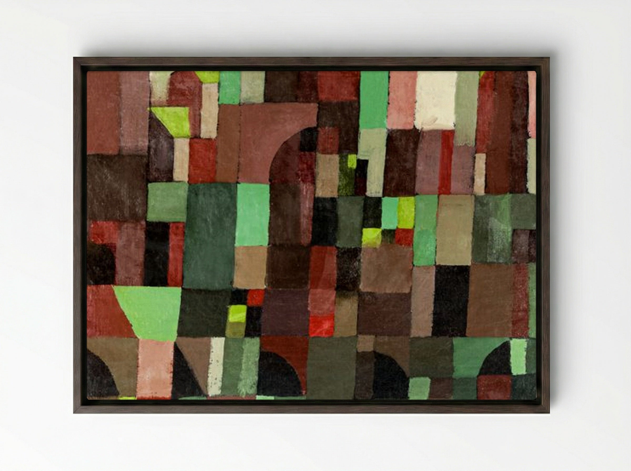 Red and Green Architecture - Paul Klee - Framed Canvas Dark Wood