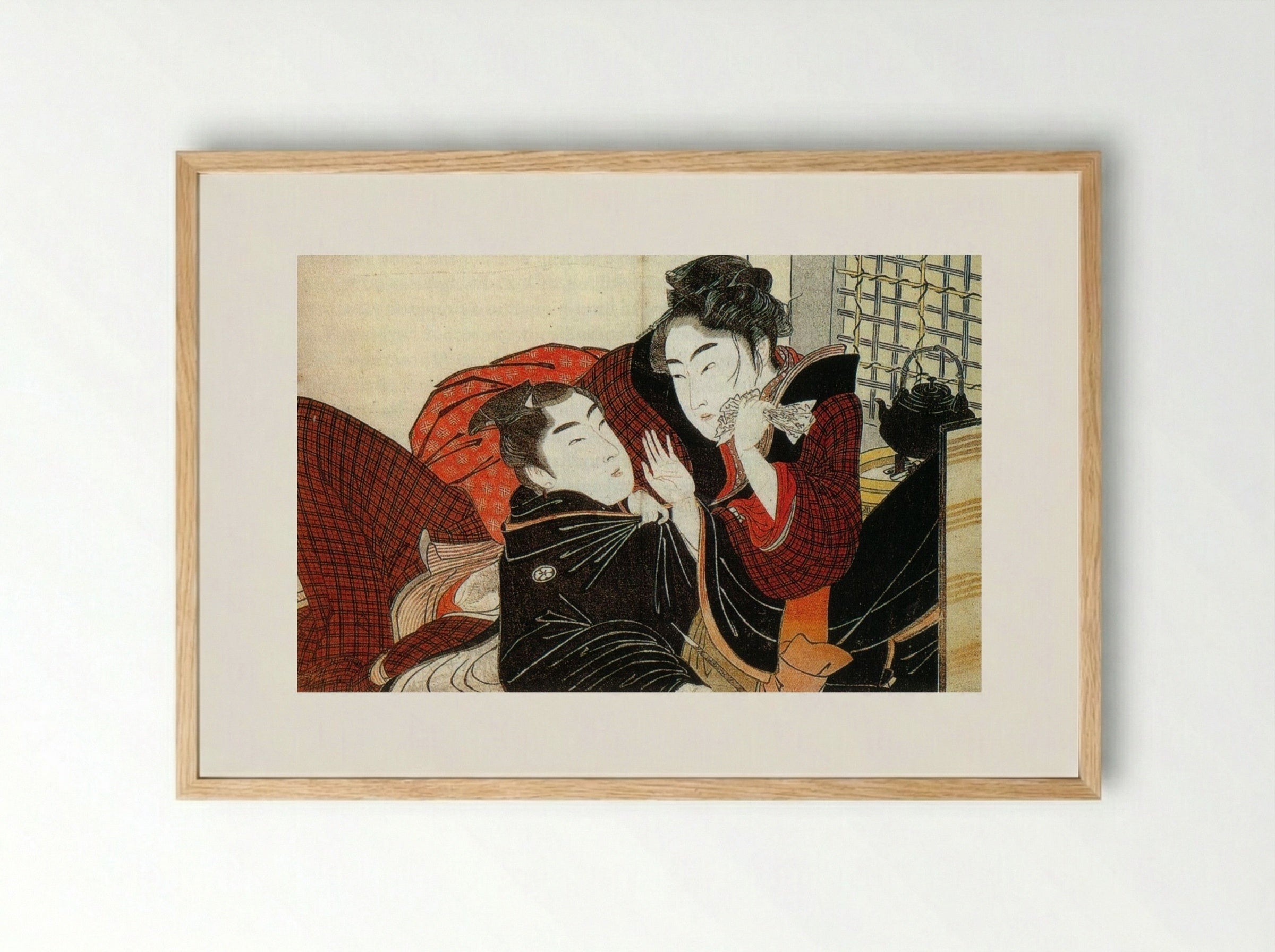 A Scene from the 'Poem of the Pillow' - Kitagawa Utamaro - Framed Print Wood