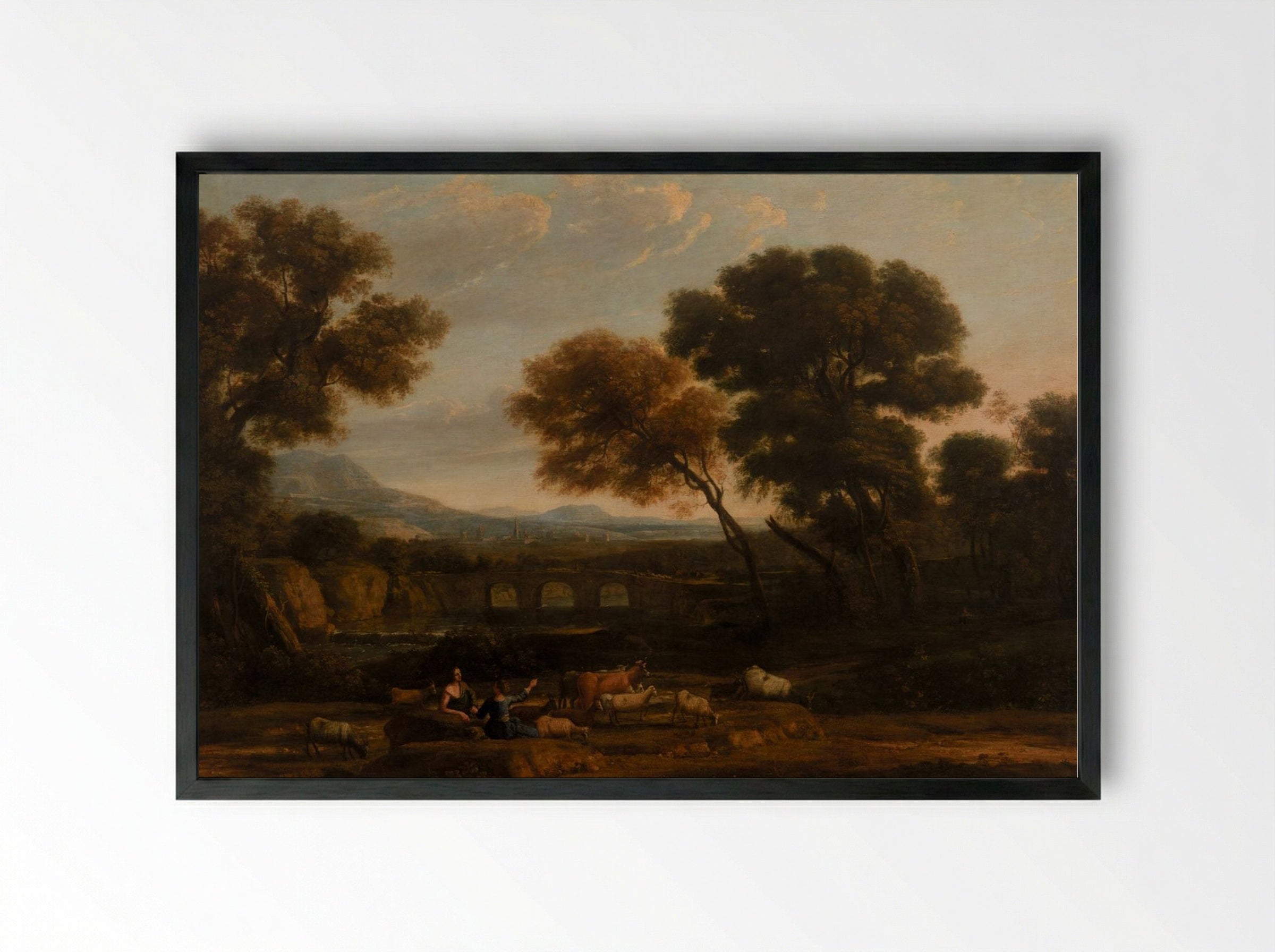 Pastoral Landscape with Bridge - Claude Lorrain - Framed Print Black