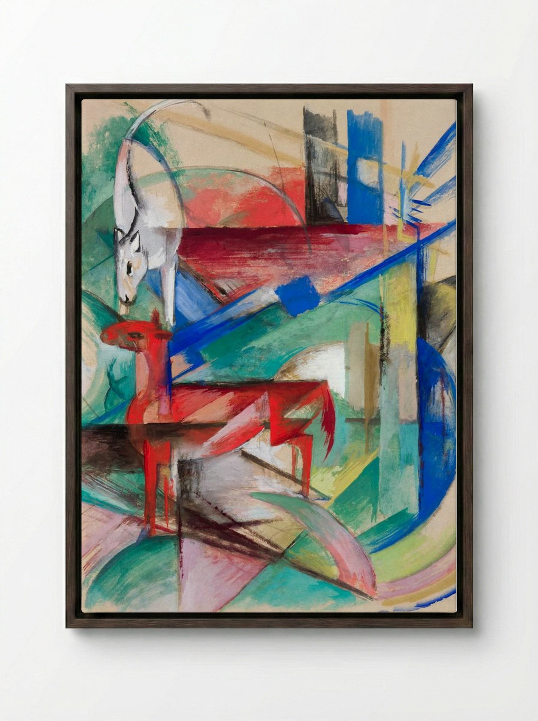 Landscape with Animals - Franz Marc - Framed Canvas Dark Wood