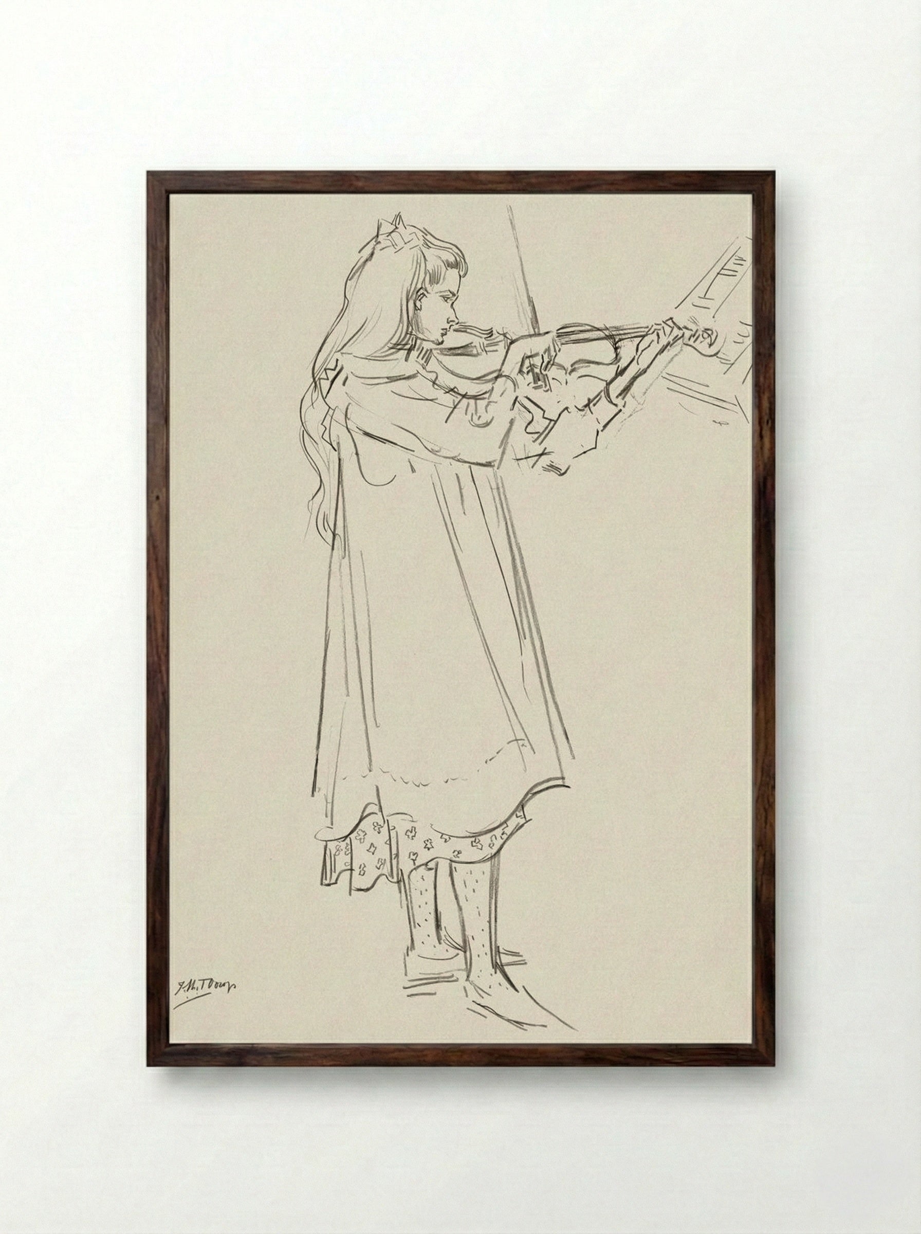 Girl Playing the Violin - Jan Toorop - Framed Print Dark Wood