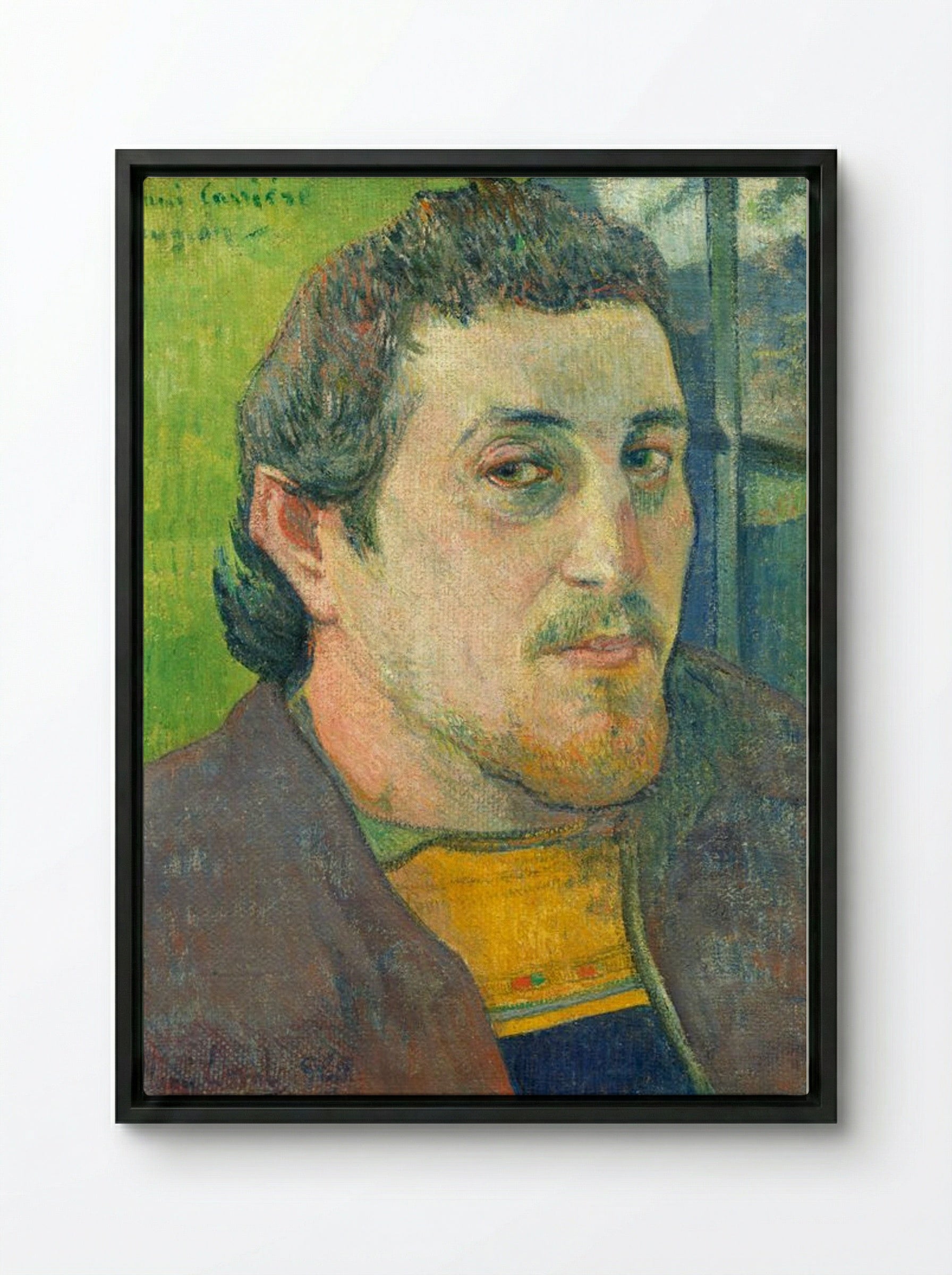 Self-Portrait Dedicated to Carrière - Paul Gauguin - Framed Canvas Black