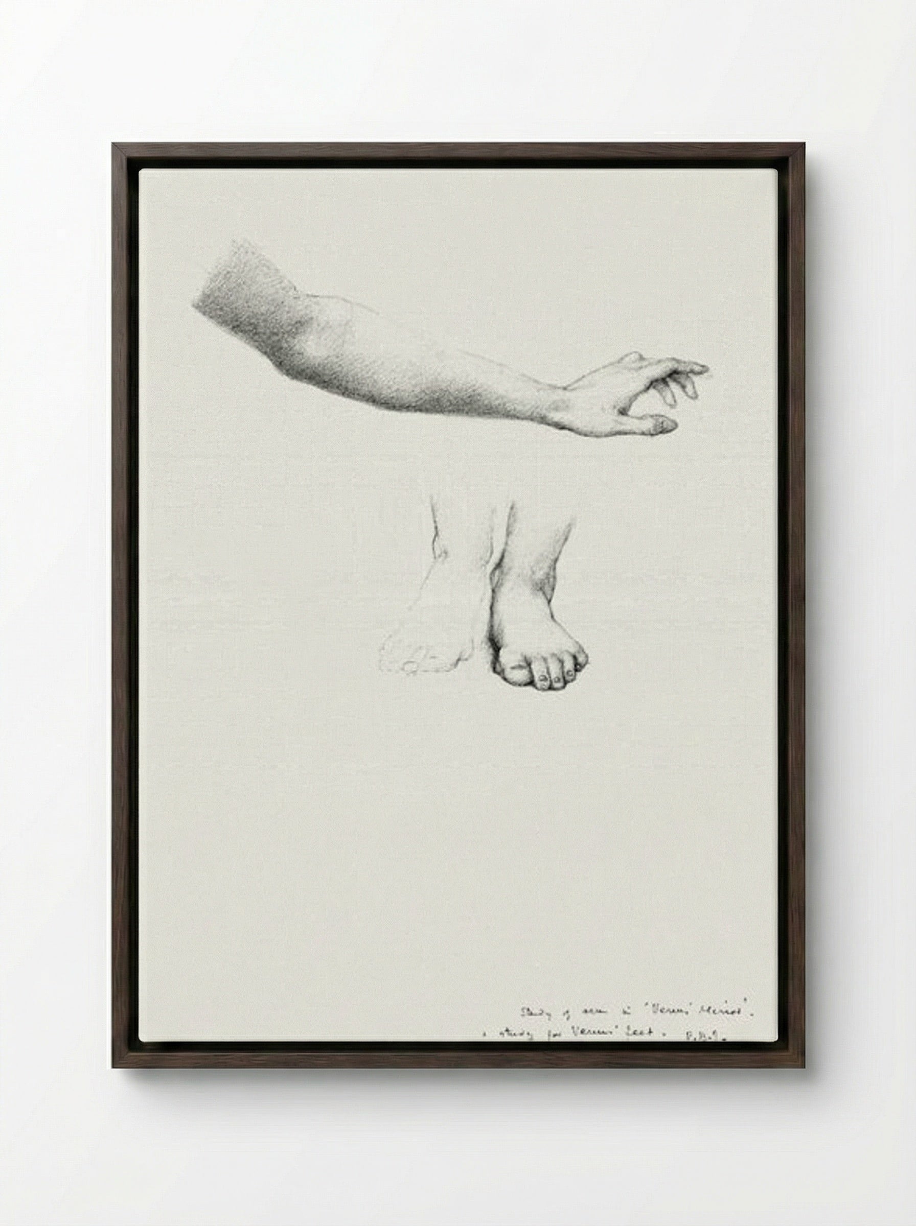 Study of Arm and Feet for 'The Mirror of Venus' - Edward Burne-Jones - Framed Canvas Dark Wood