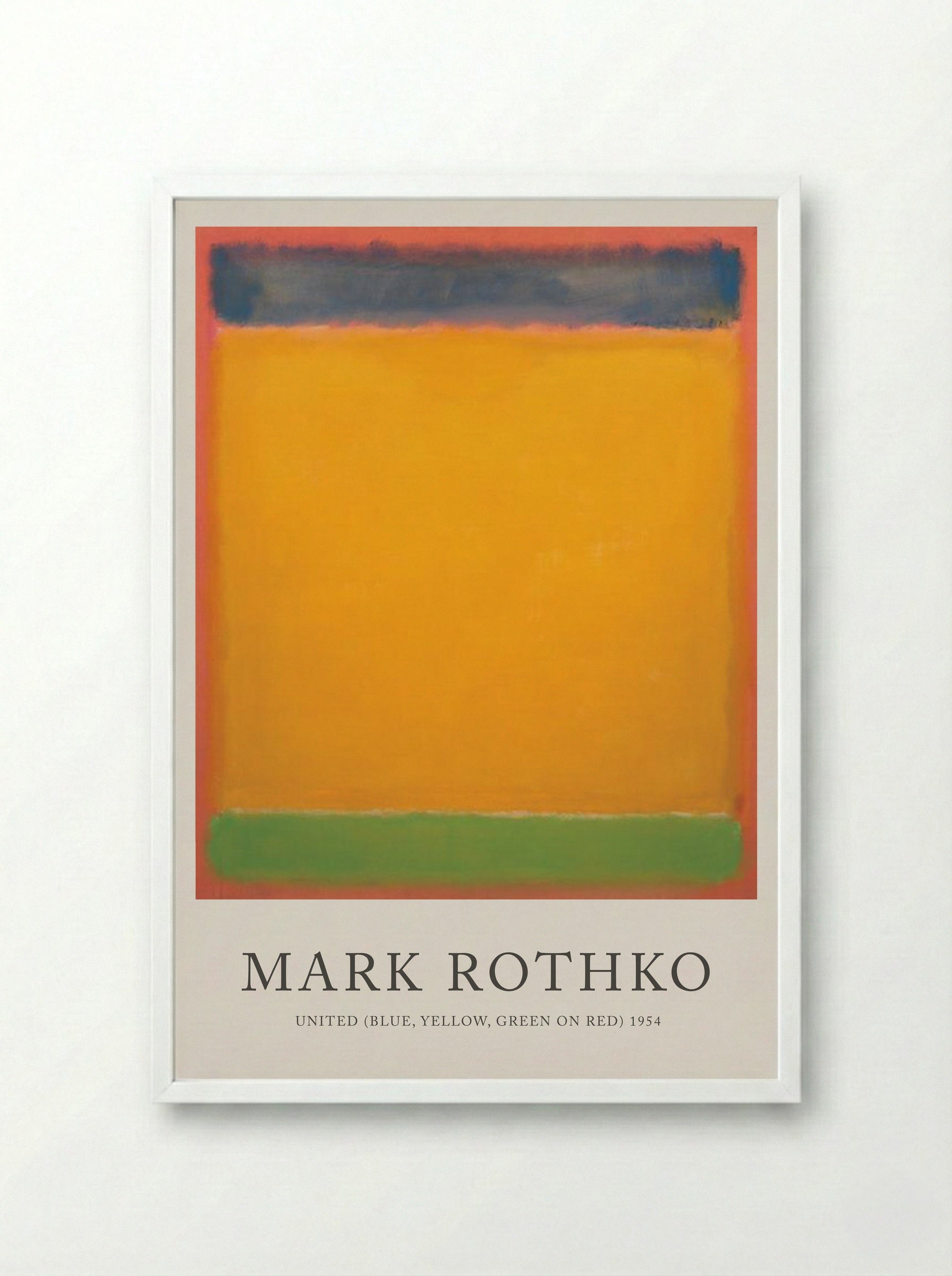 United (Blue, Yellow, Green on Red) - Mark Rothko - Framed Print White