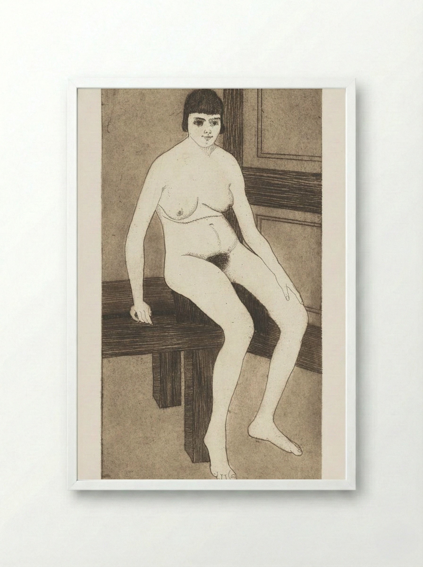 Seated Nude (Zittend naakt) - Samuel Jessurun de Mesquita - Framed Print White