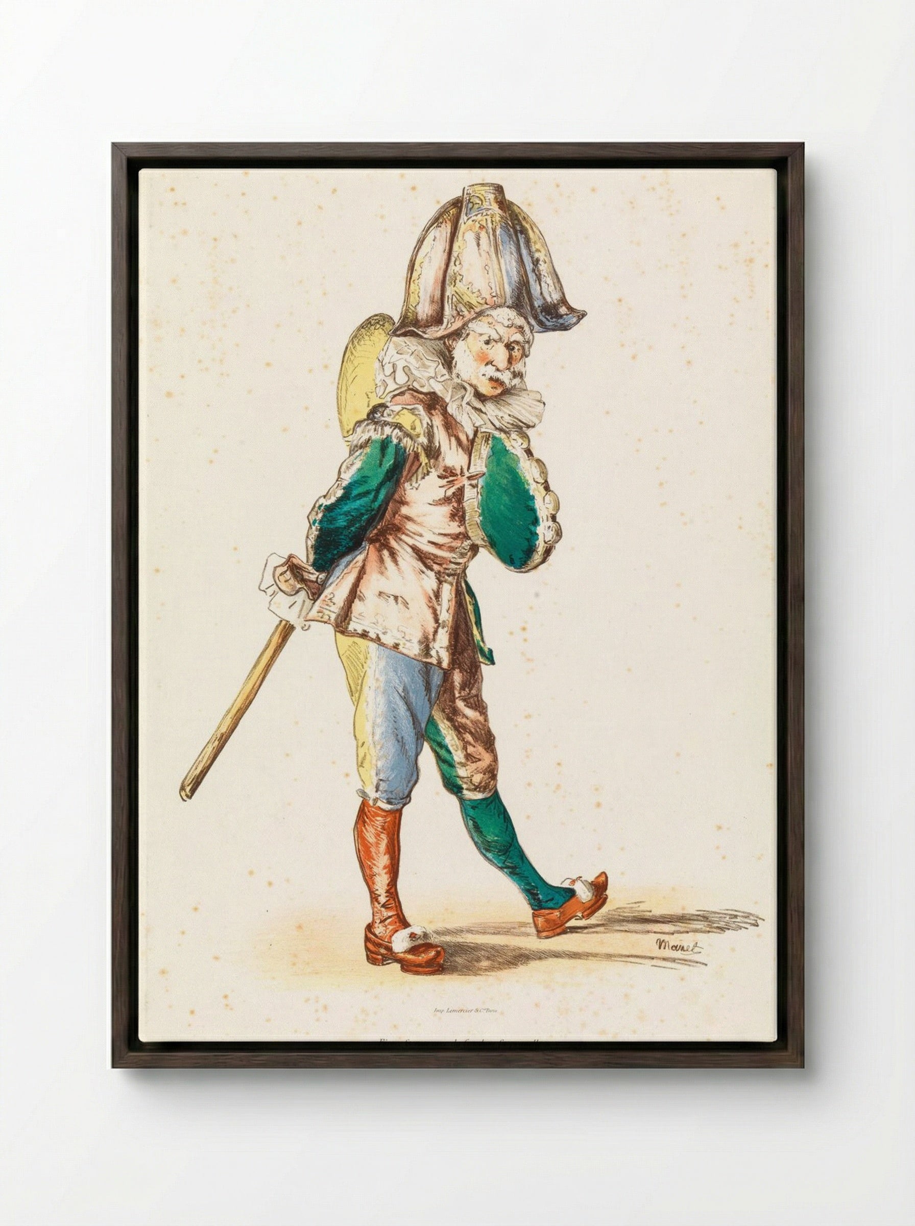 Polichinelle - Édouard Manet - Framed Canvas Dark Wood