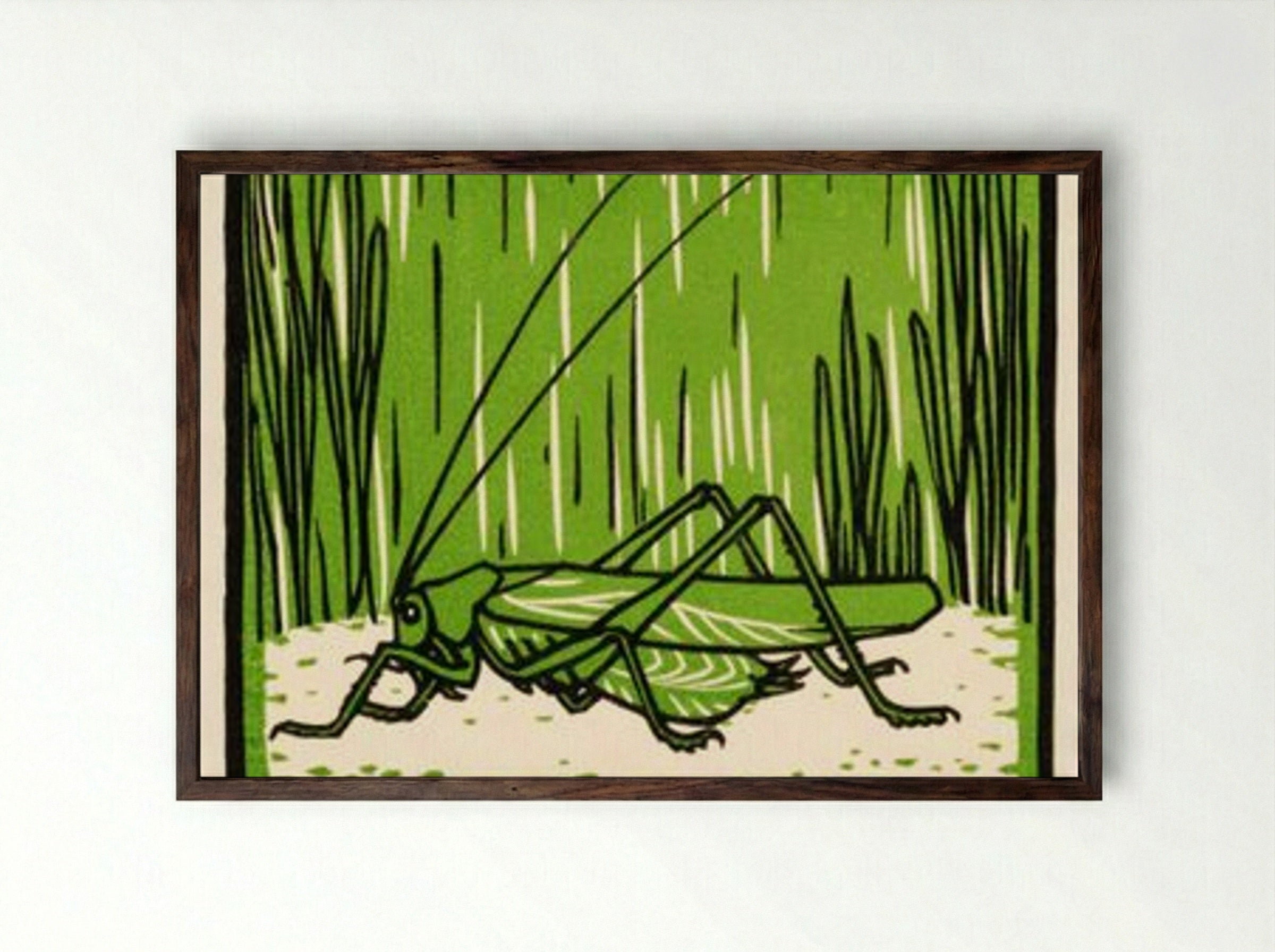 Grasshopper - Julie de Graag - Framed Print Dark Wood