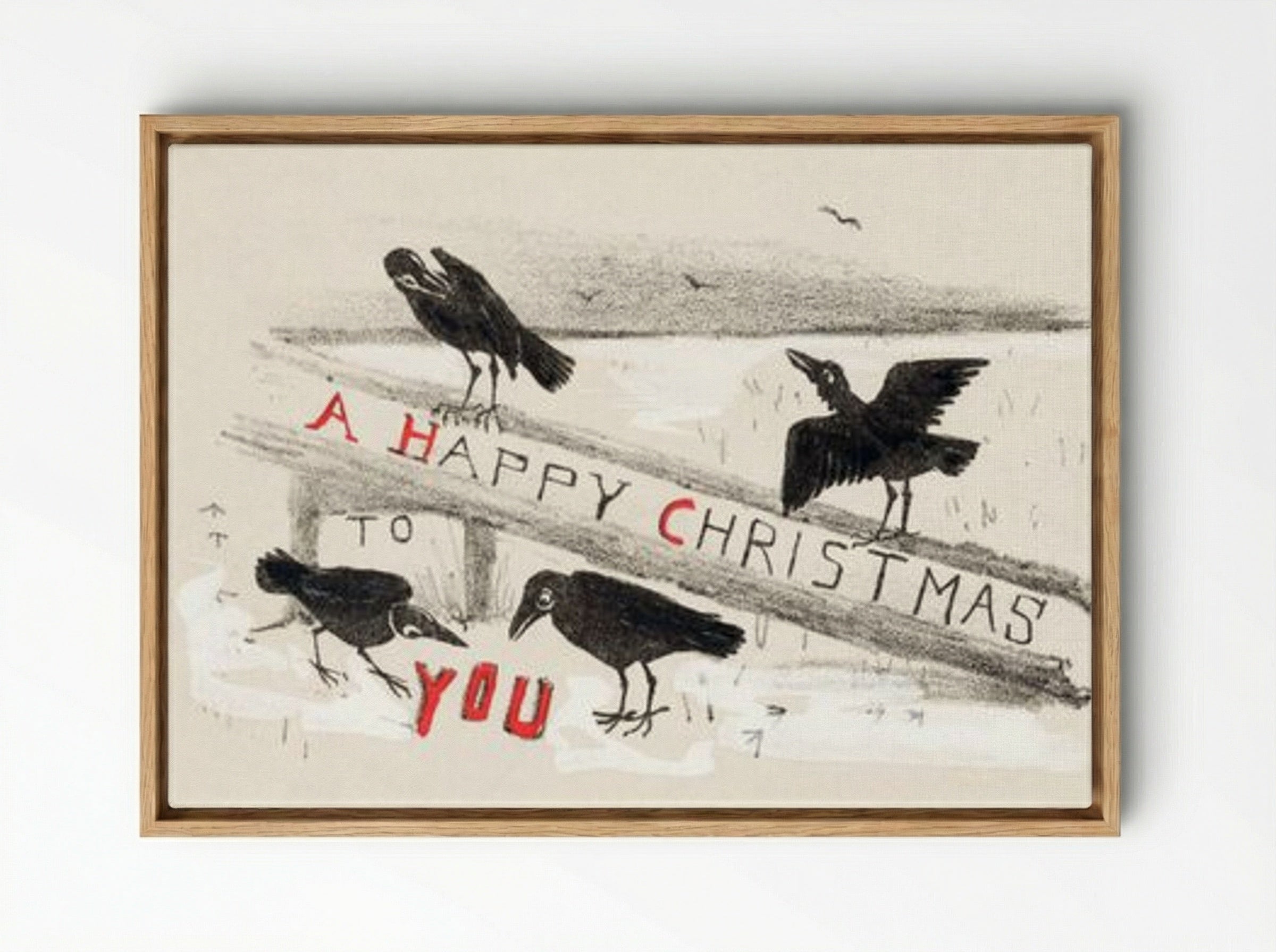 Christmas Card with Four Crows - Theo van Hoytema - Framed Canvas Wood