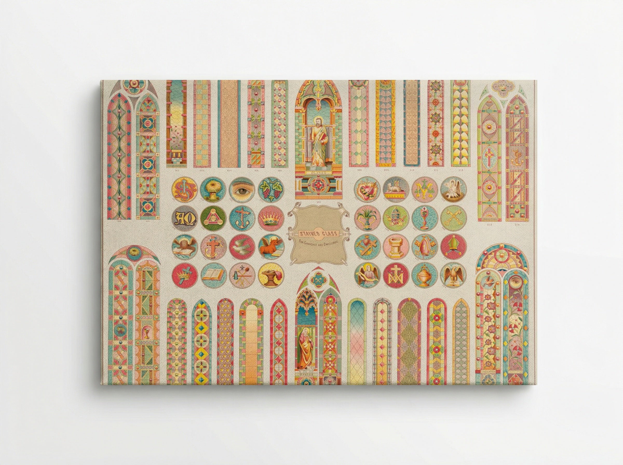 Stained Glass Designs for Churches and Dwellings - Fine Art Print - Canvas