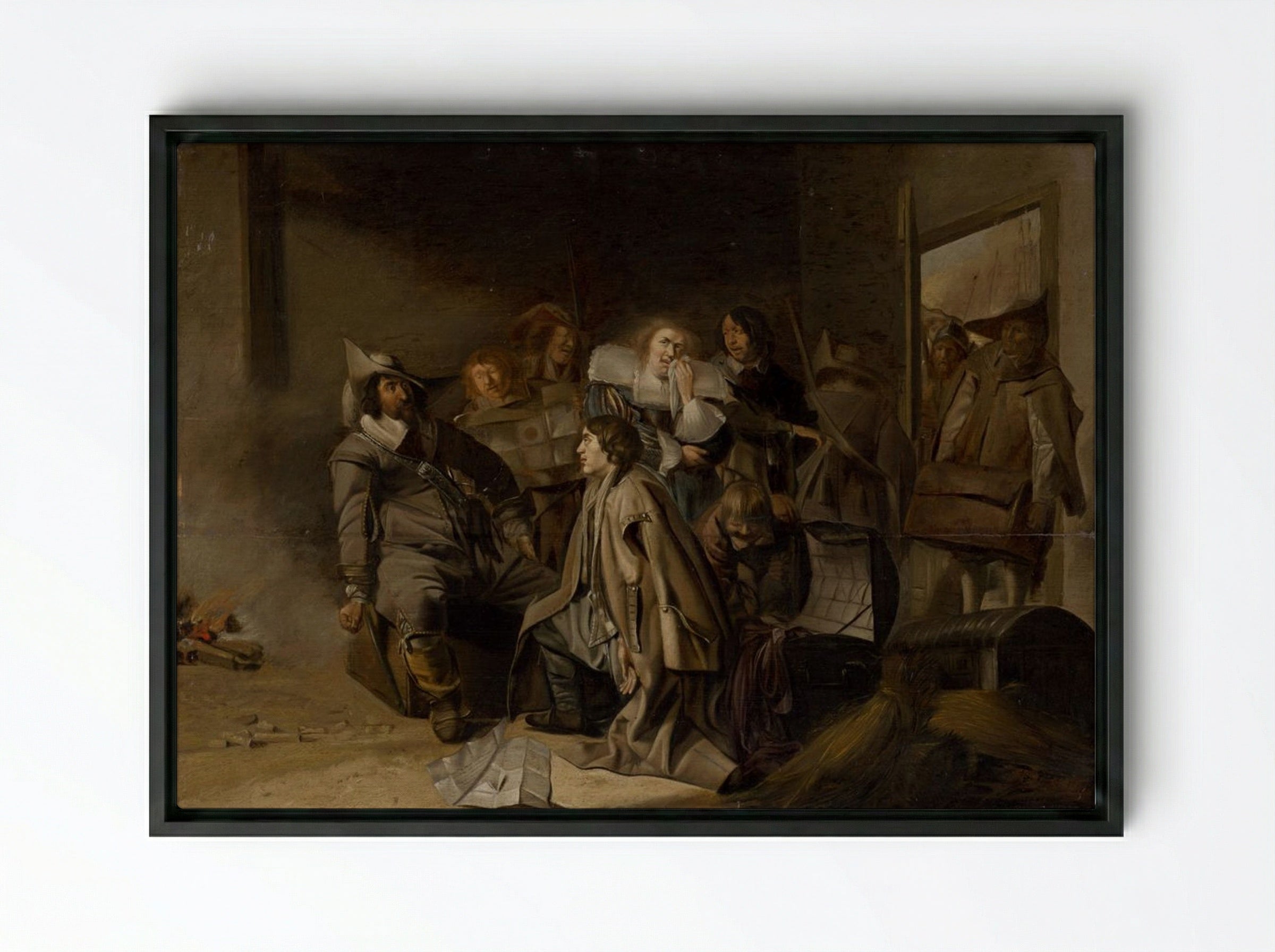 The Questioning of a Prisoner - Pieter Codde - Framed Canvas Black