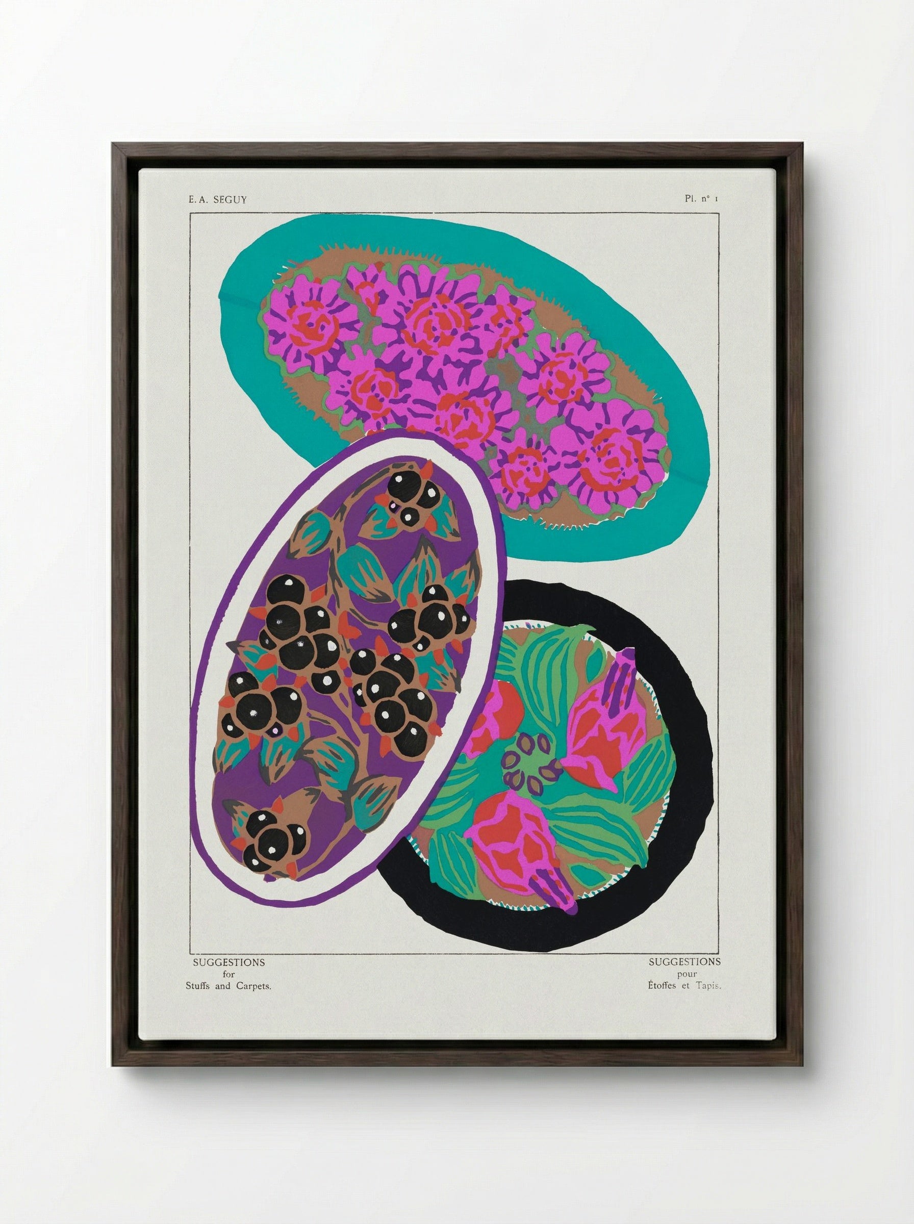 Pl. nº 1: Floral and Fruit Designs - Émile-Allain Séguy - Framed Canvas Dark Wood