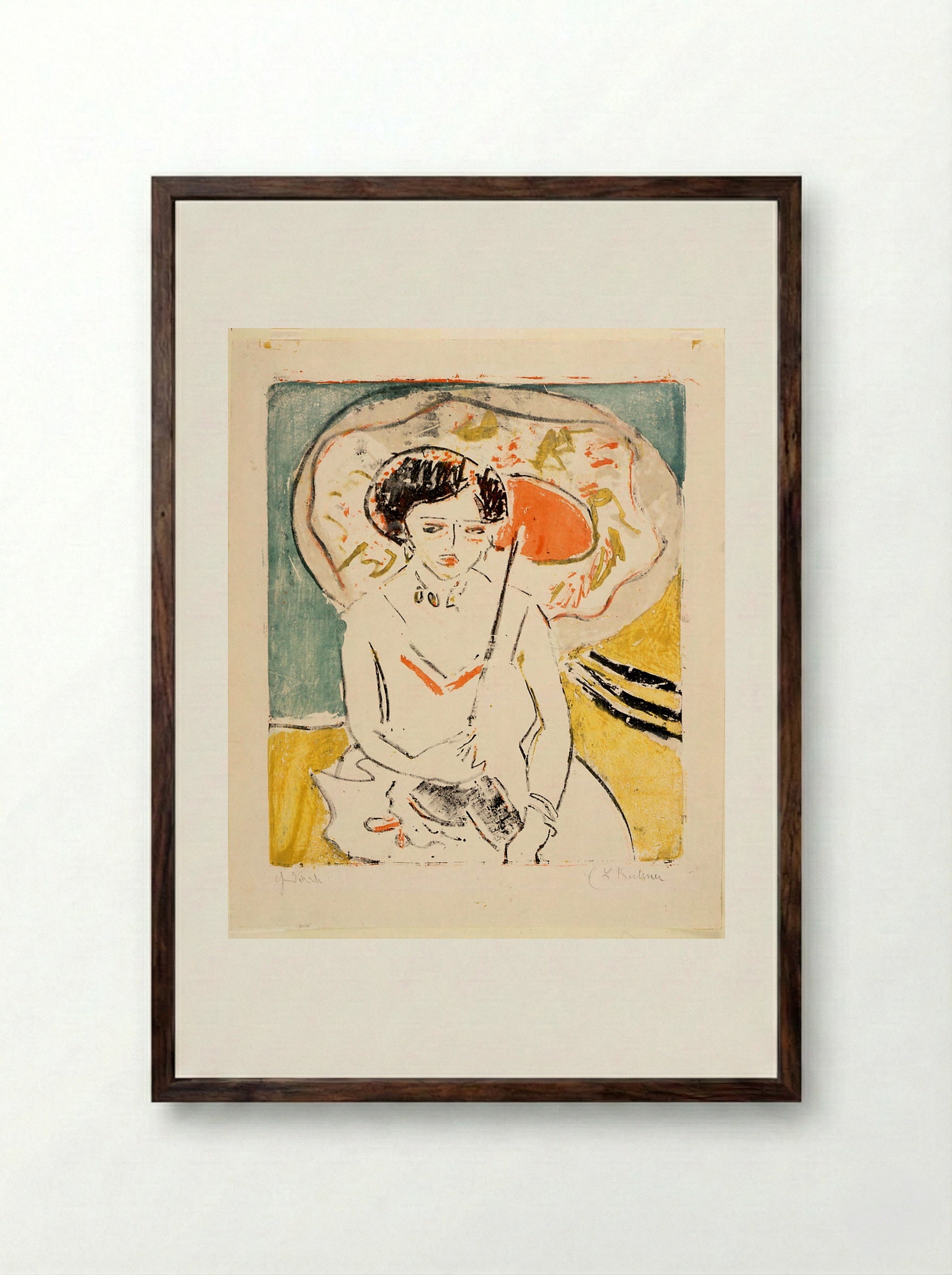 Dodo with a Japanese Umbrella - Ernst Ludwig Kirchner - Framed Print Dark Wood
