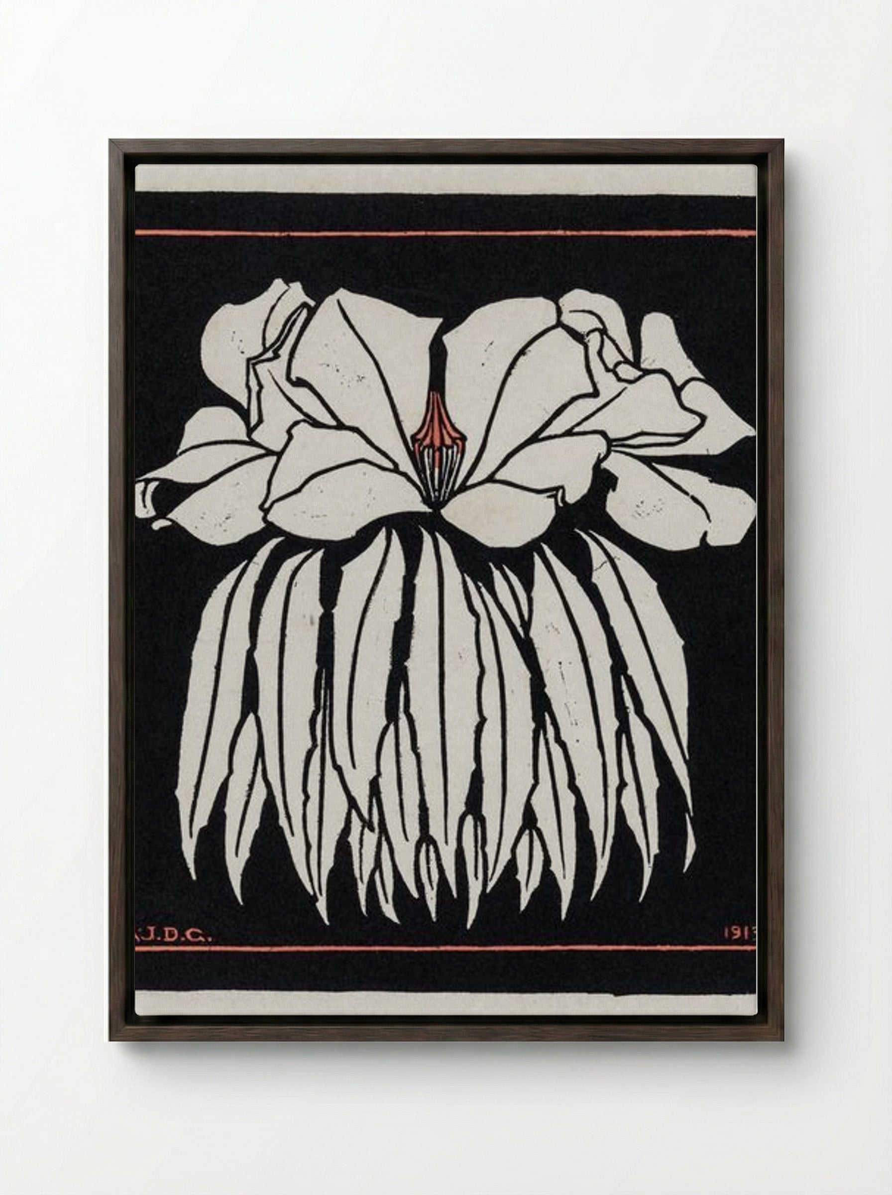 Godetia - Julie de Graag - Framed Canvas Dark Wood