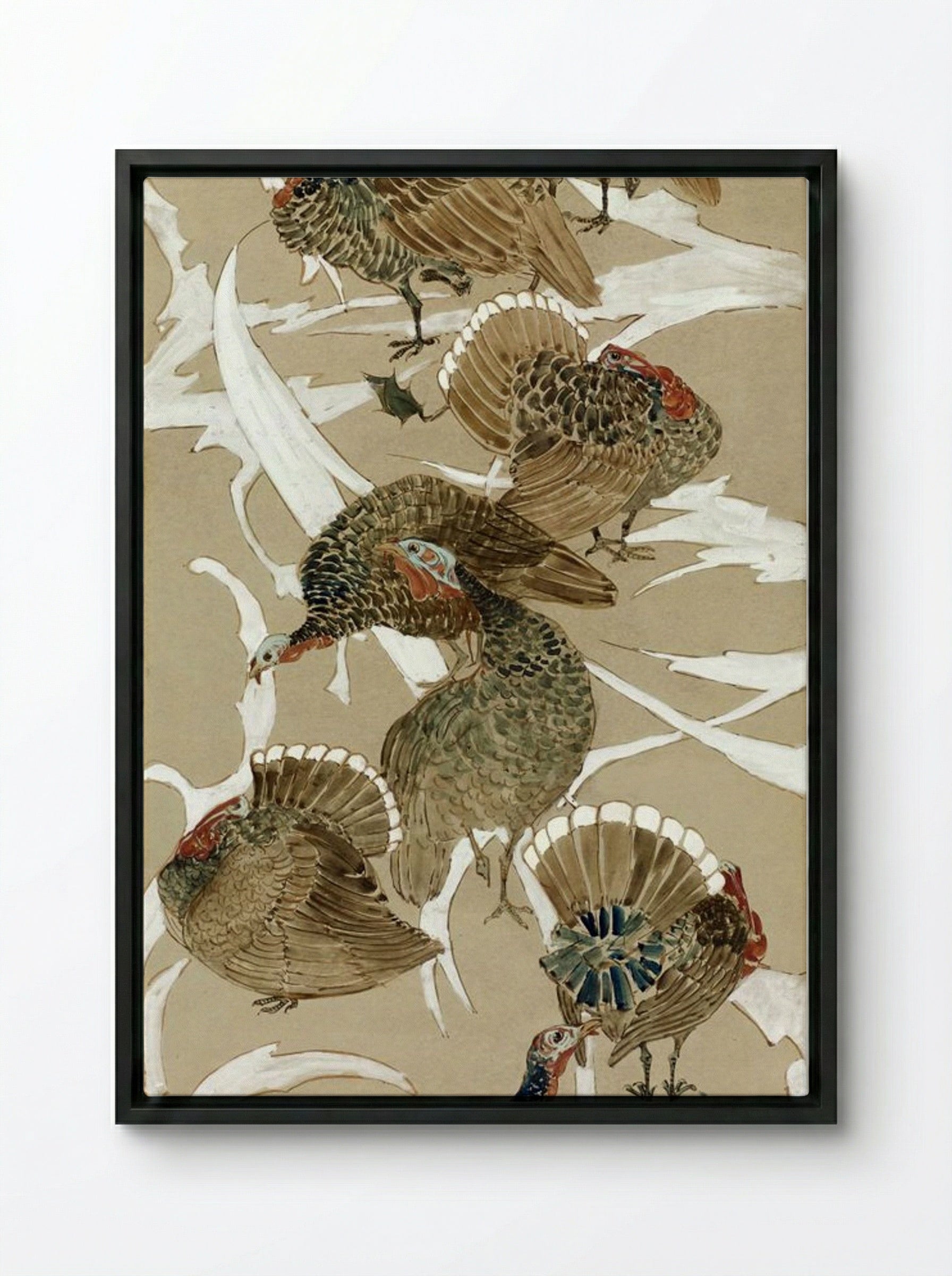 Eight Turkeys - Theodorus van Hoytema - Framed Canvas Black