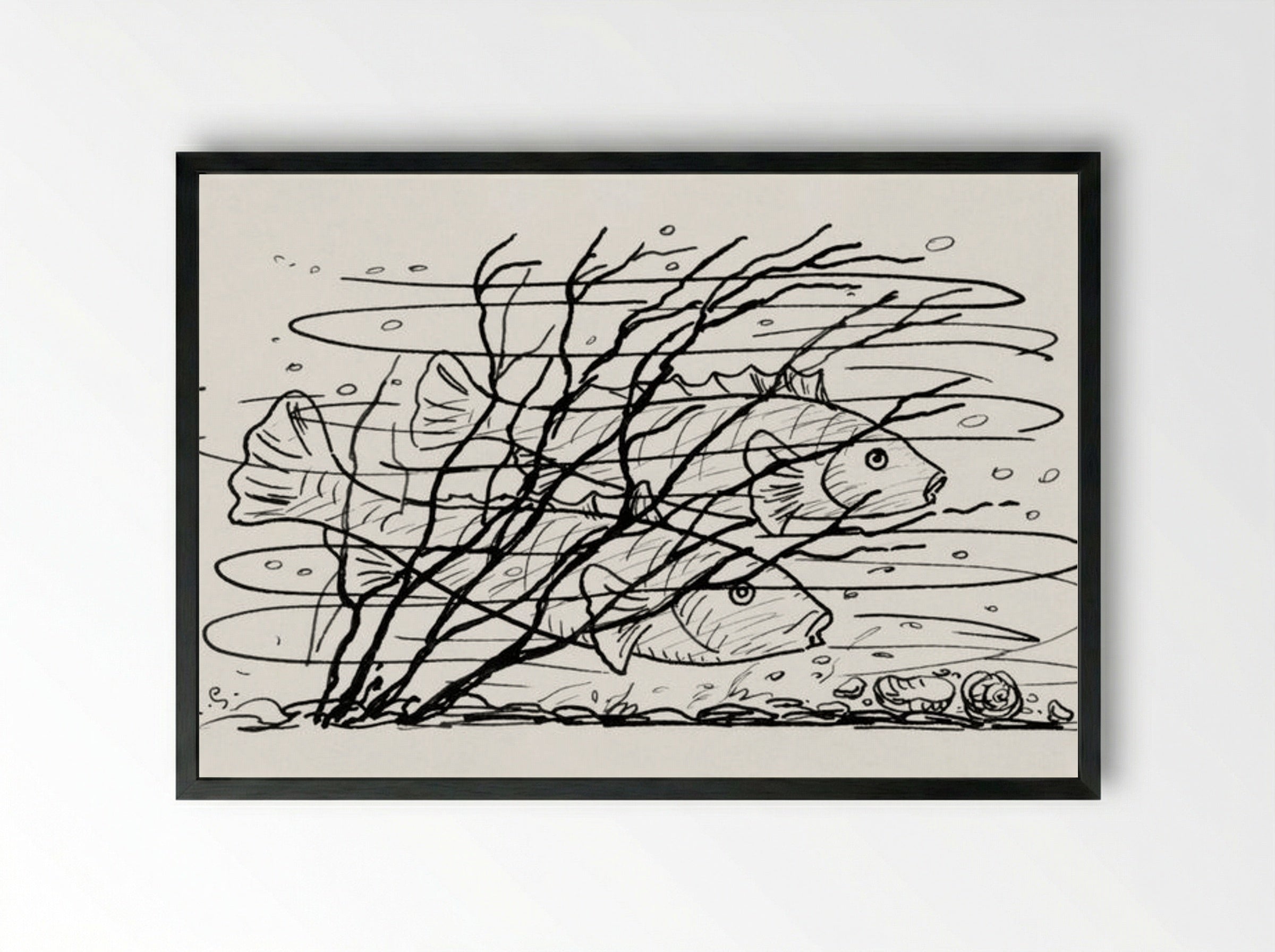 Two Fish in the Water - Leo Gestel - Framed Print Black