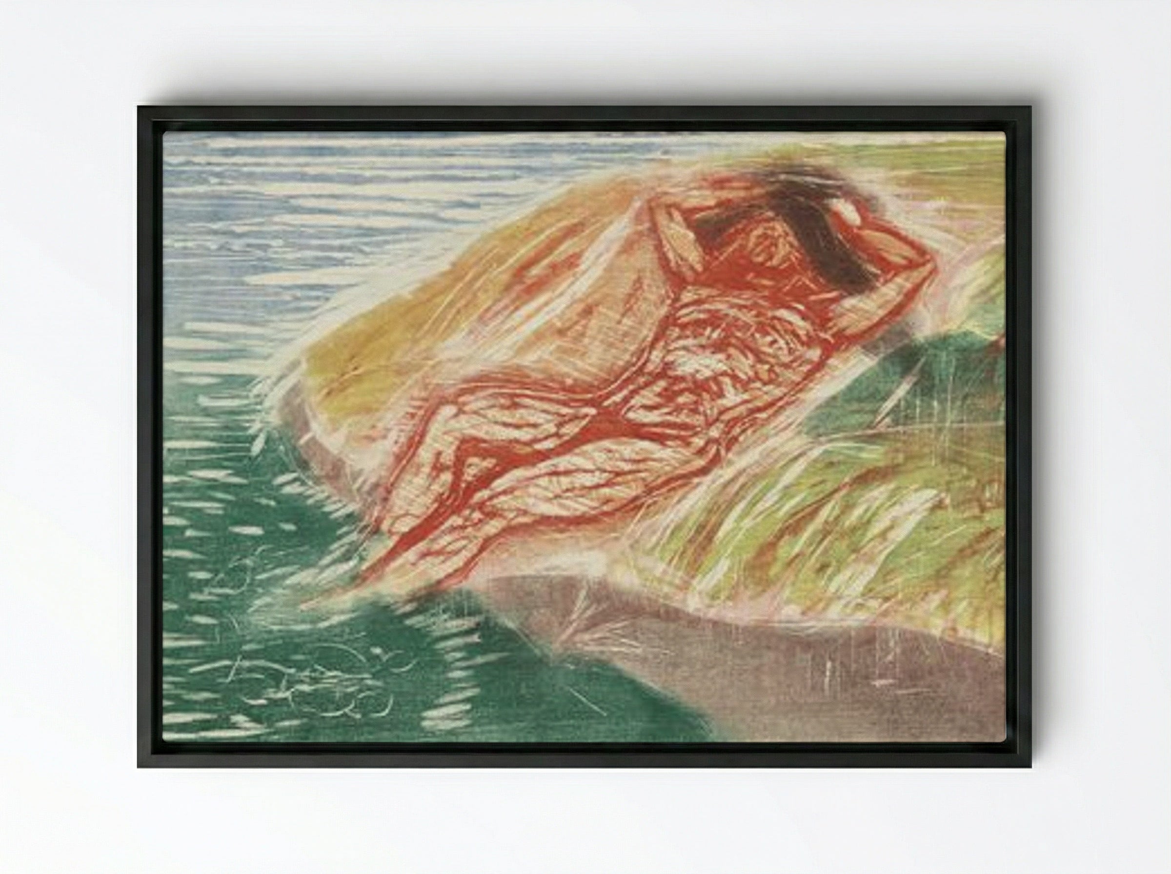 Sunbathing I - Edvard Munch - Framed Canvas Black