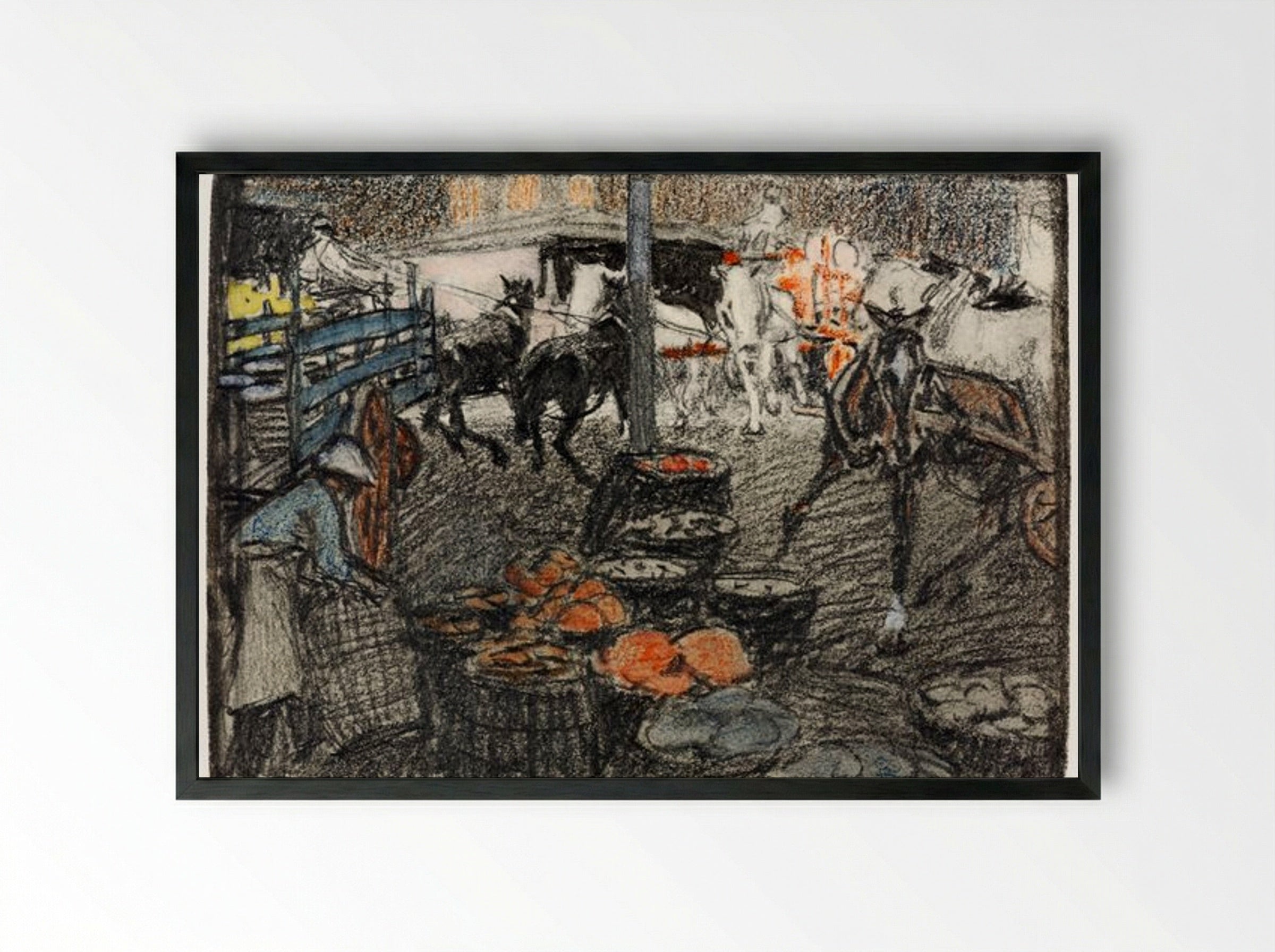 A Busy Market Scene - Edward Penfield - Framed Print Black