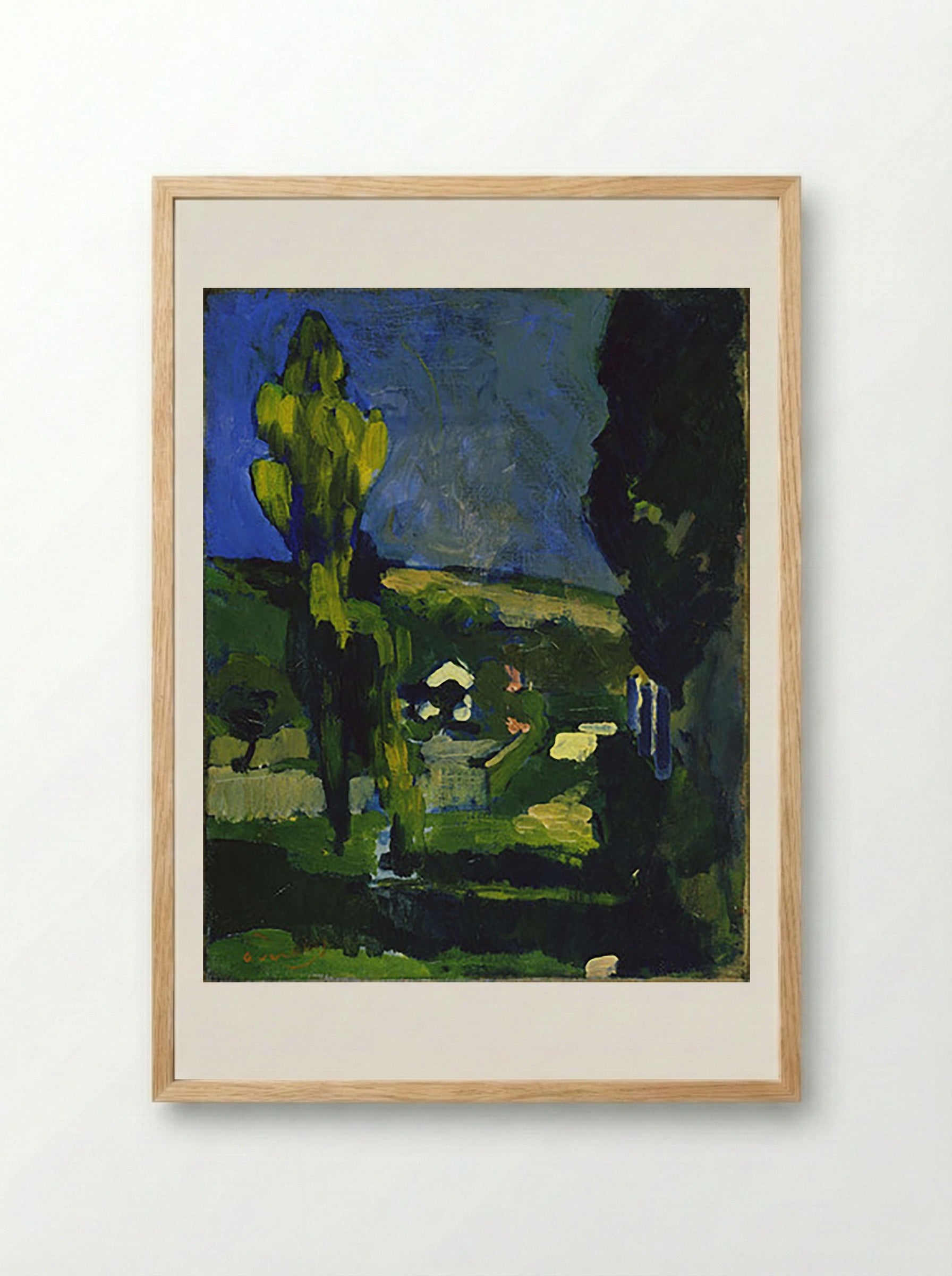 Poplars in a Landscape - Fine Art Print - Framed Print Wood