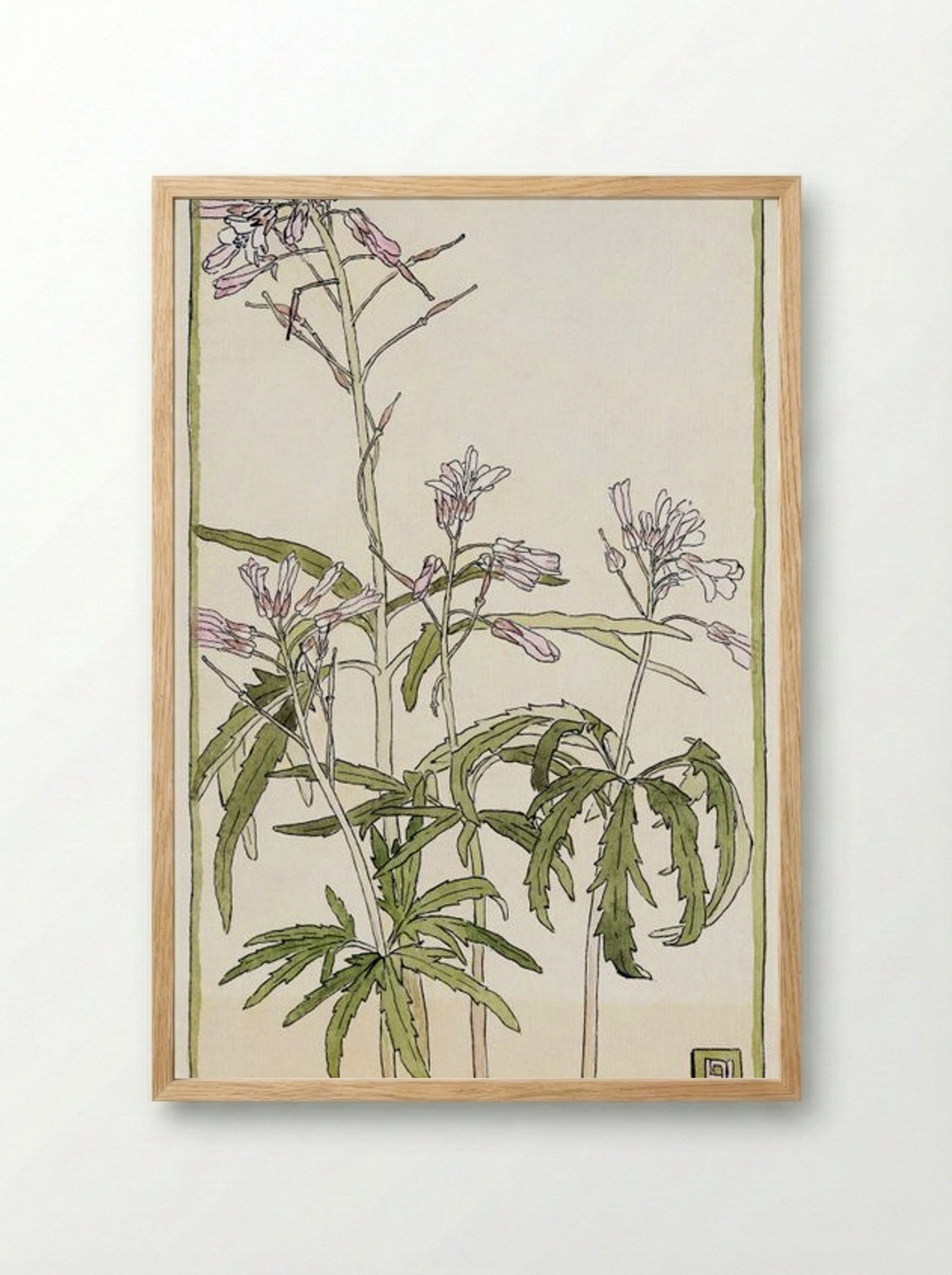Pink Flowers with Spiky Green Leaves - Hannah Borger Overbeck - Framed Print Wood