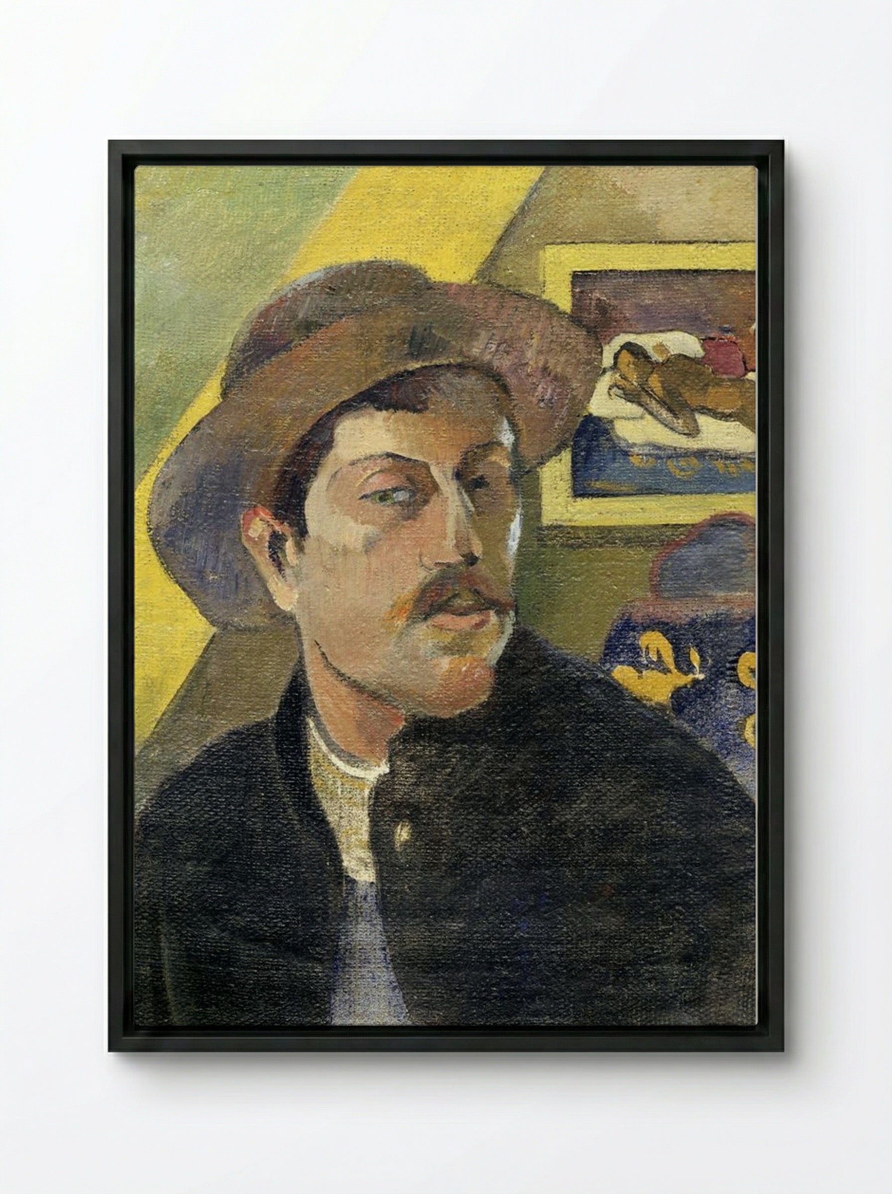 Self-Portrait in a Hat - Paul Gauguin - Framed Canvas Black