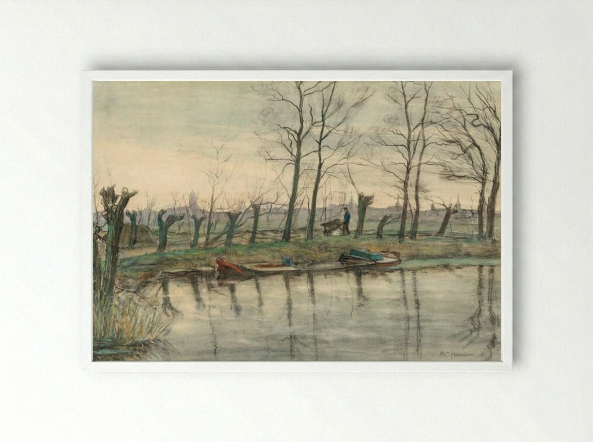 Amsterdam Skyline Viewed from the West - Piet Mondrian - Framed Print White