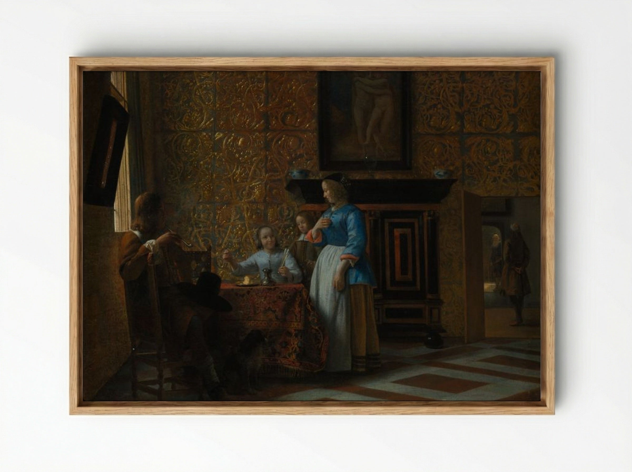 Leisure Time in an Elegant Setting - Pieter de Hooch - Framed Canvas Wood
