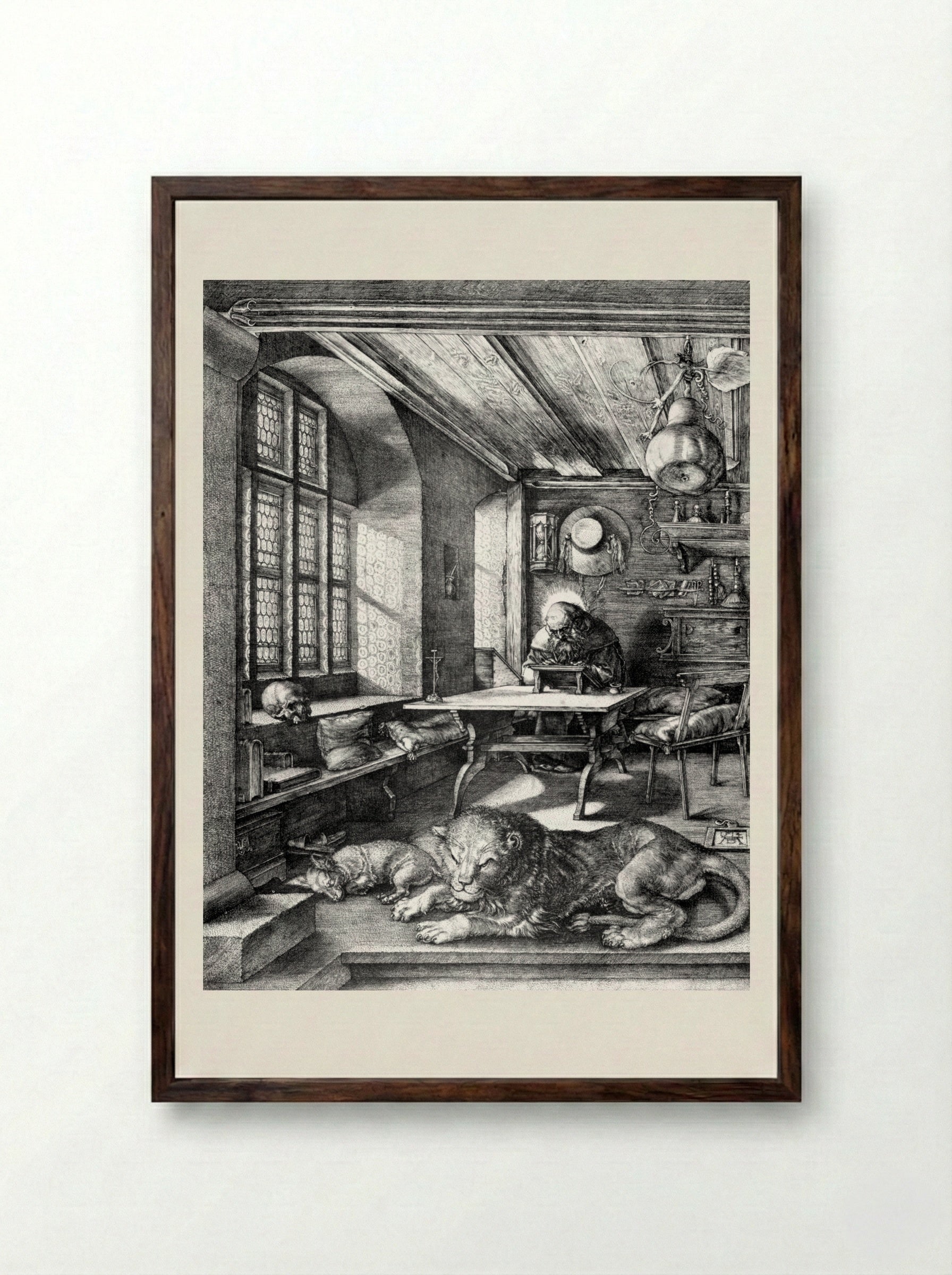 St. Jerome in his Study - Albrecht Dürer - Framed Print Dark Wood