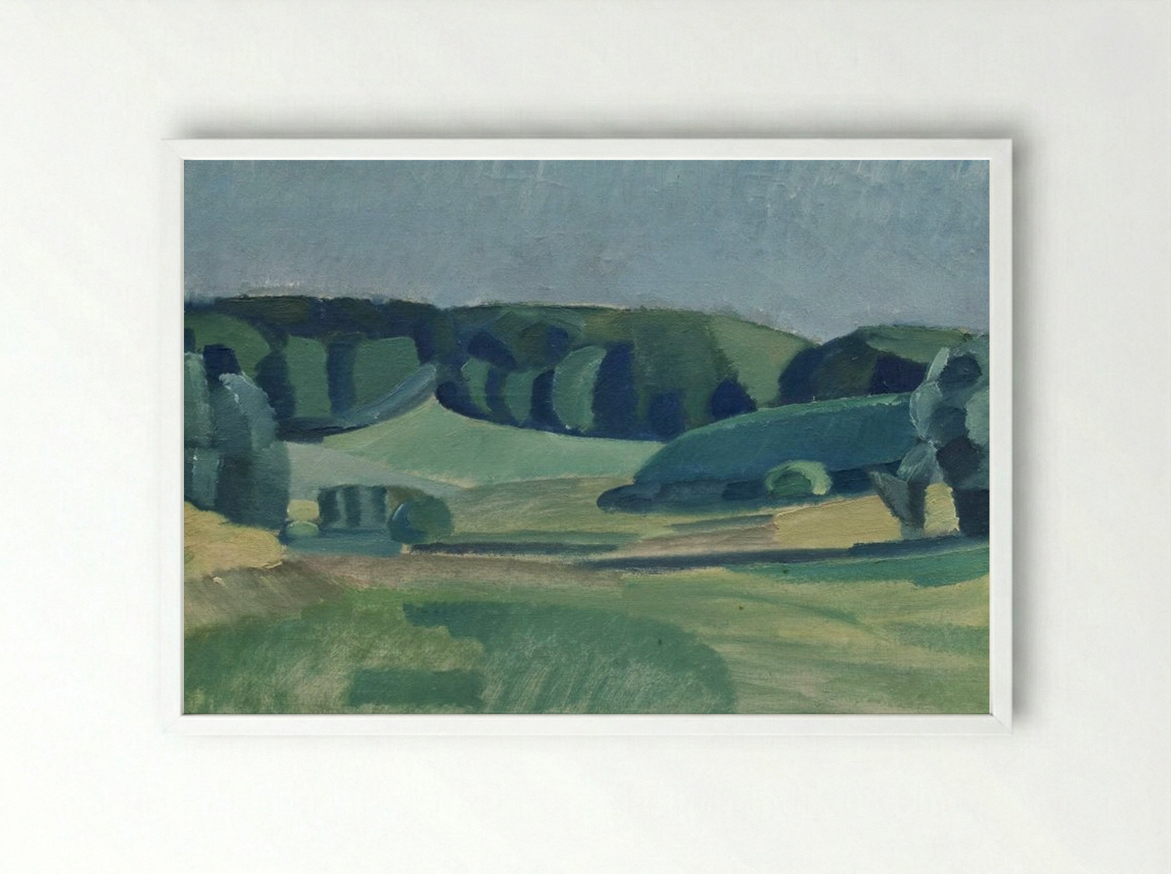 Landscape with Green Fields - Harald Giersing - Framed Print White