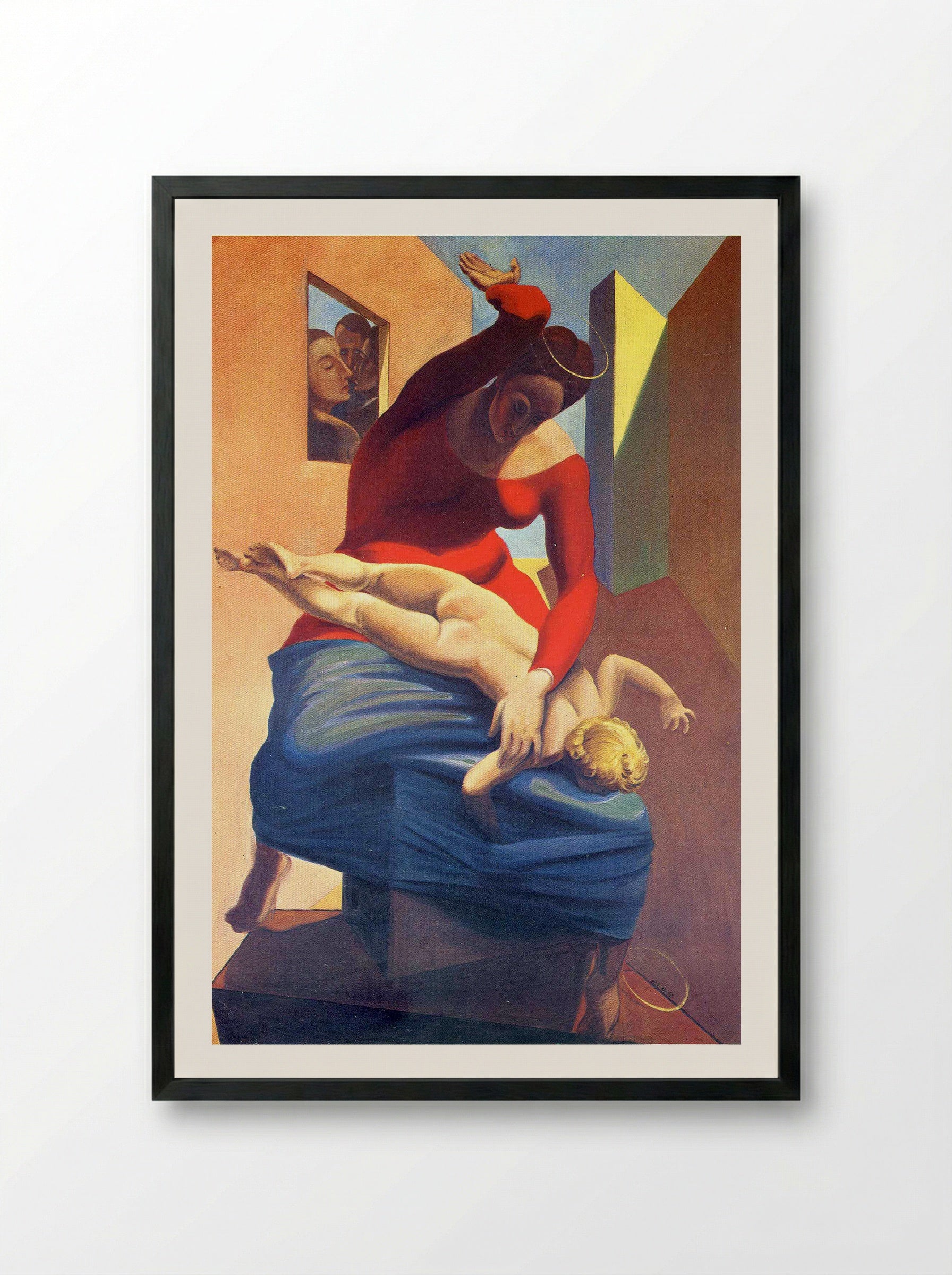 The Virgin Spanking the Christ Child before Three Witnesses: André Breton, Paul Éluard, and the Painter - Max Ernst - Framed Print Black