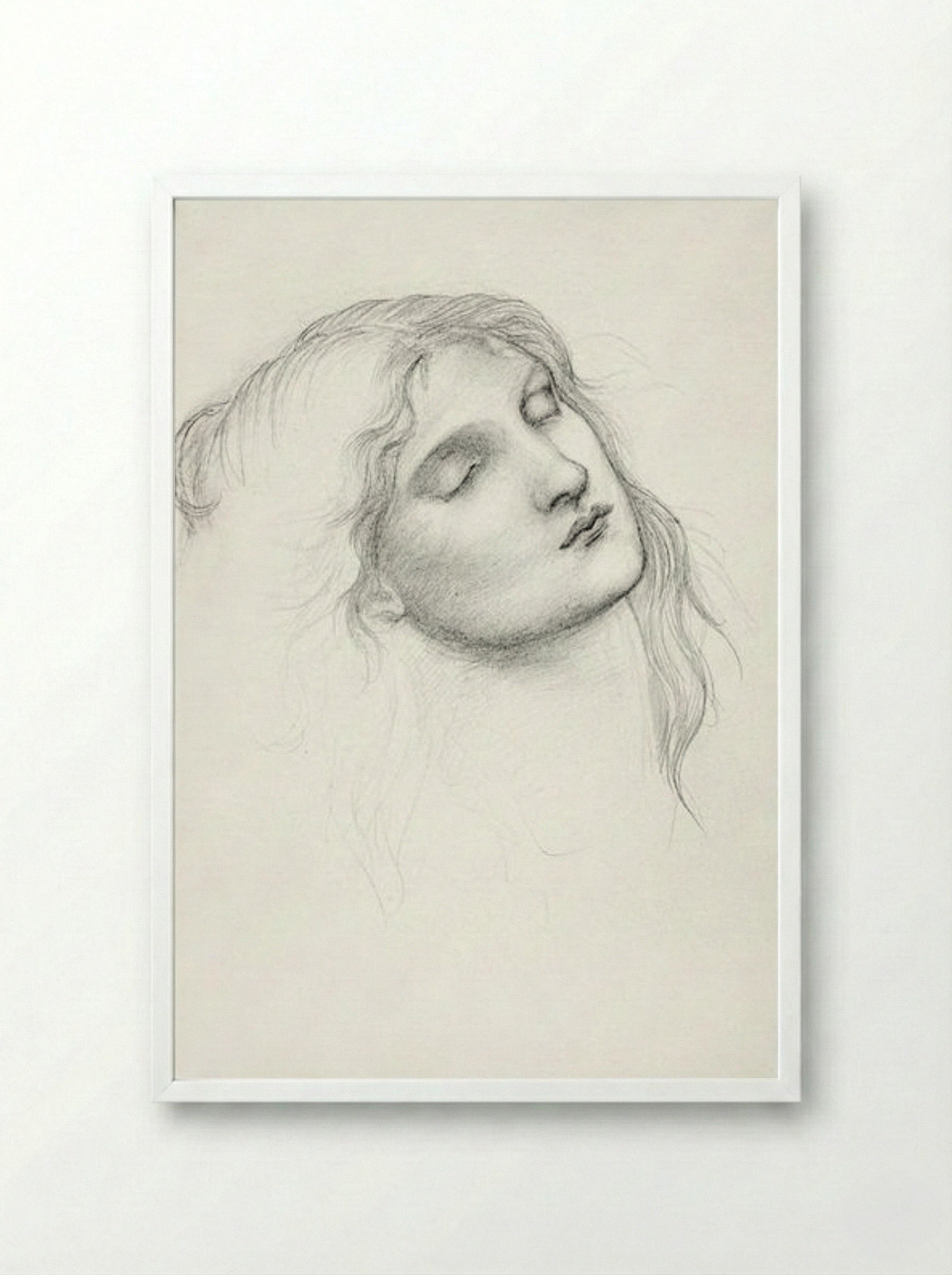 Head of a Woman with Eyes Closed - Edward Burne-Jones - Framed Print White