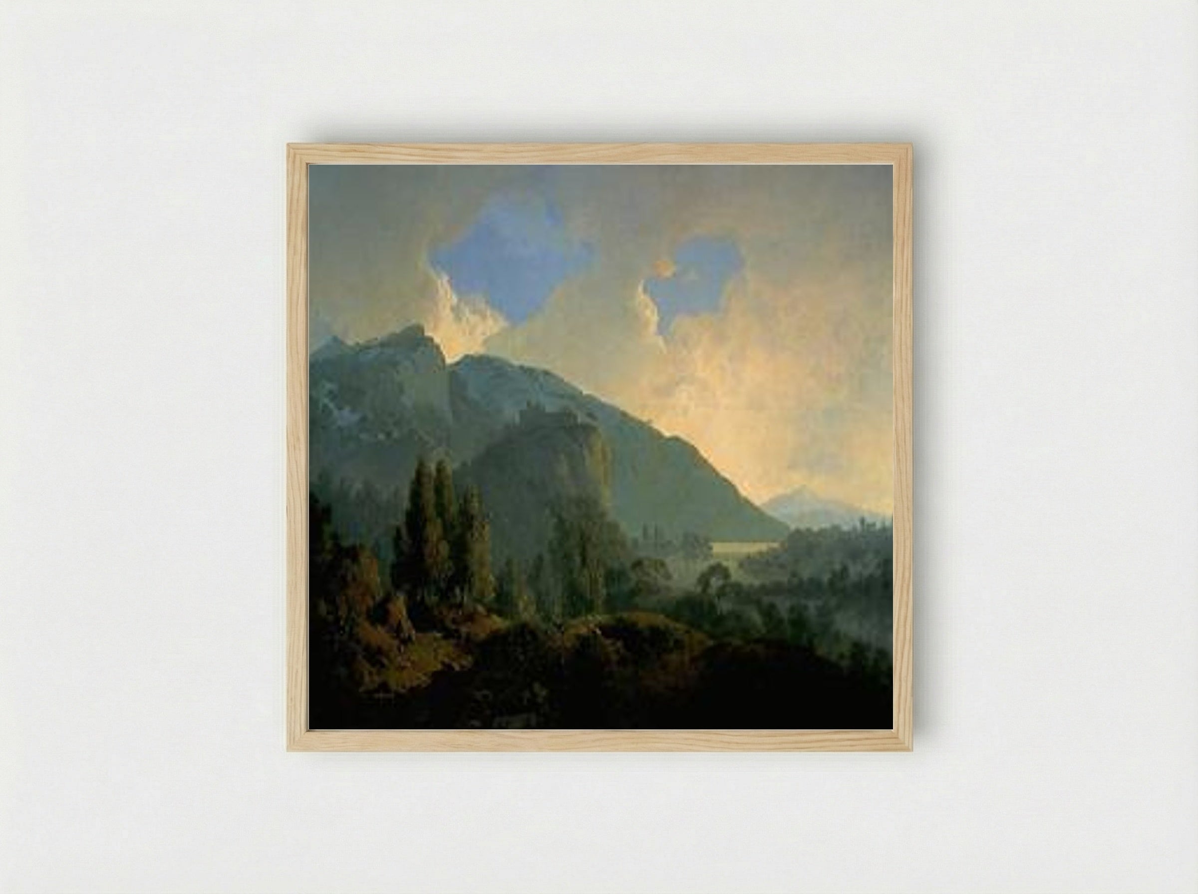 An Italian Landscape with Mountains and a River - Joseph Wright - Framed Print Wood