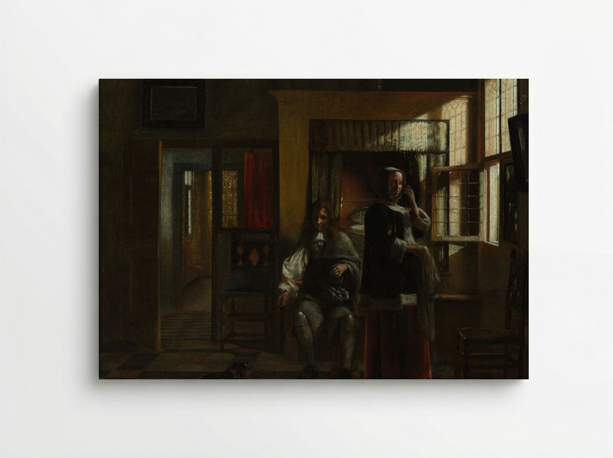 Interior with a Young Couple - Pieter de Hooch - Canvas