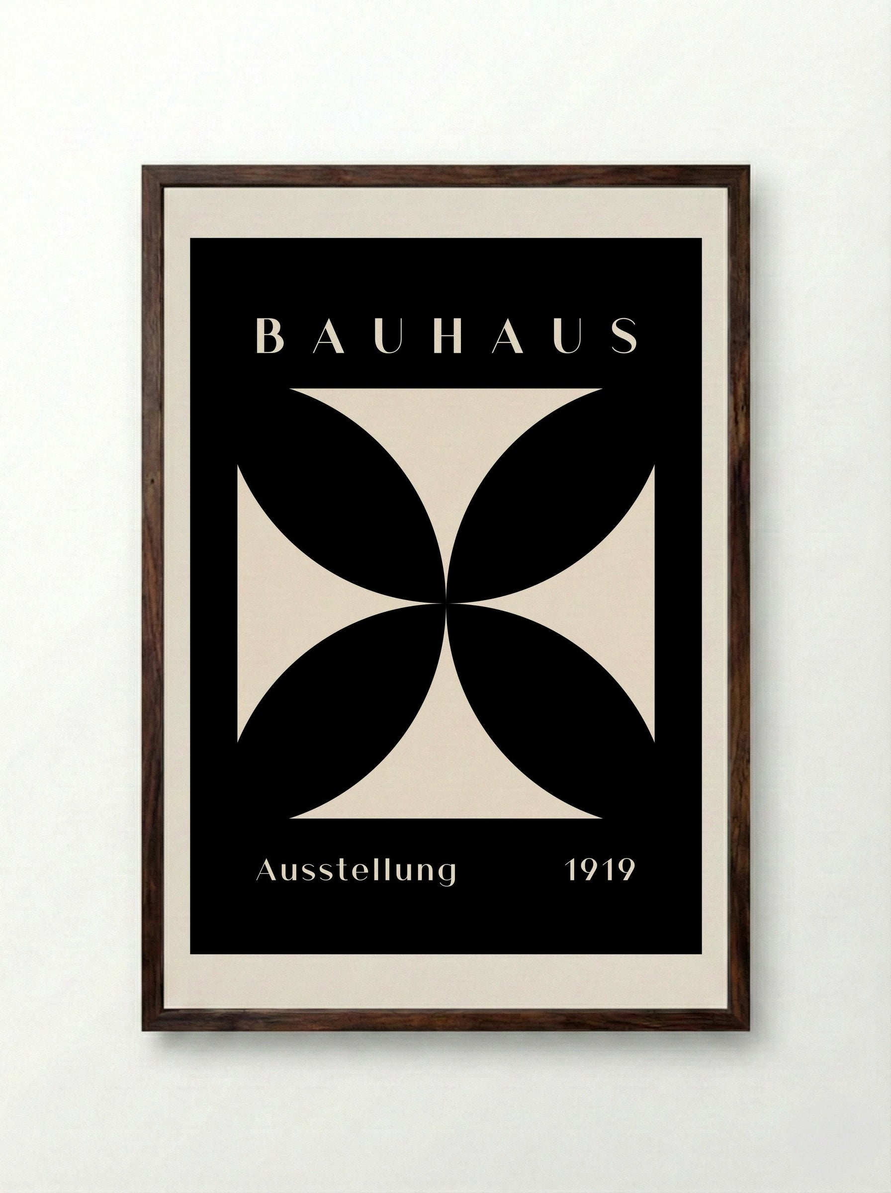 Bauhaus Cross Form - Black on Cream (1919) - Framed Print Dark Wood