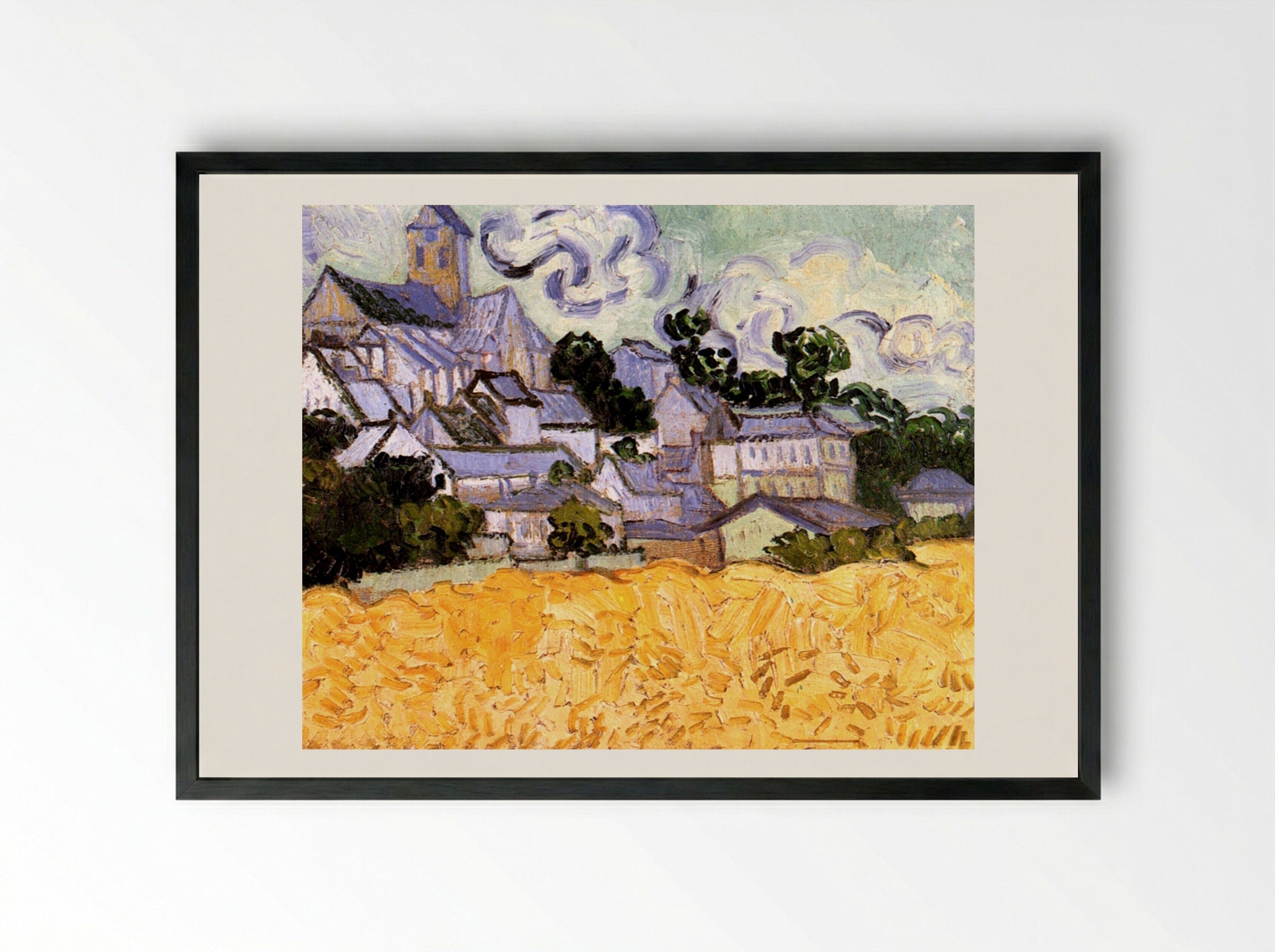View of Auvers with Church - Vincent van Gogh - Framed Print Black