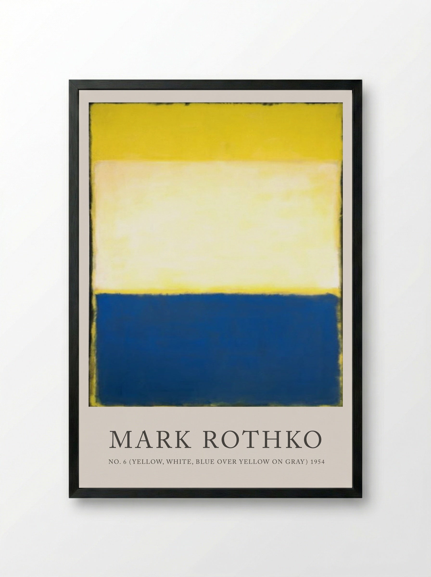 No. 6 (Yellow, White, Blue over Yellow on Gray) - Mark Rothko - Framed Print Black