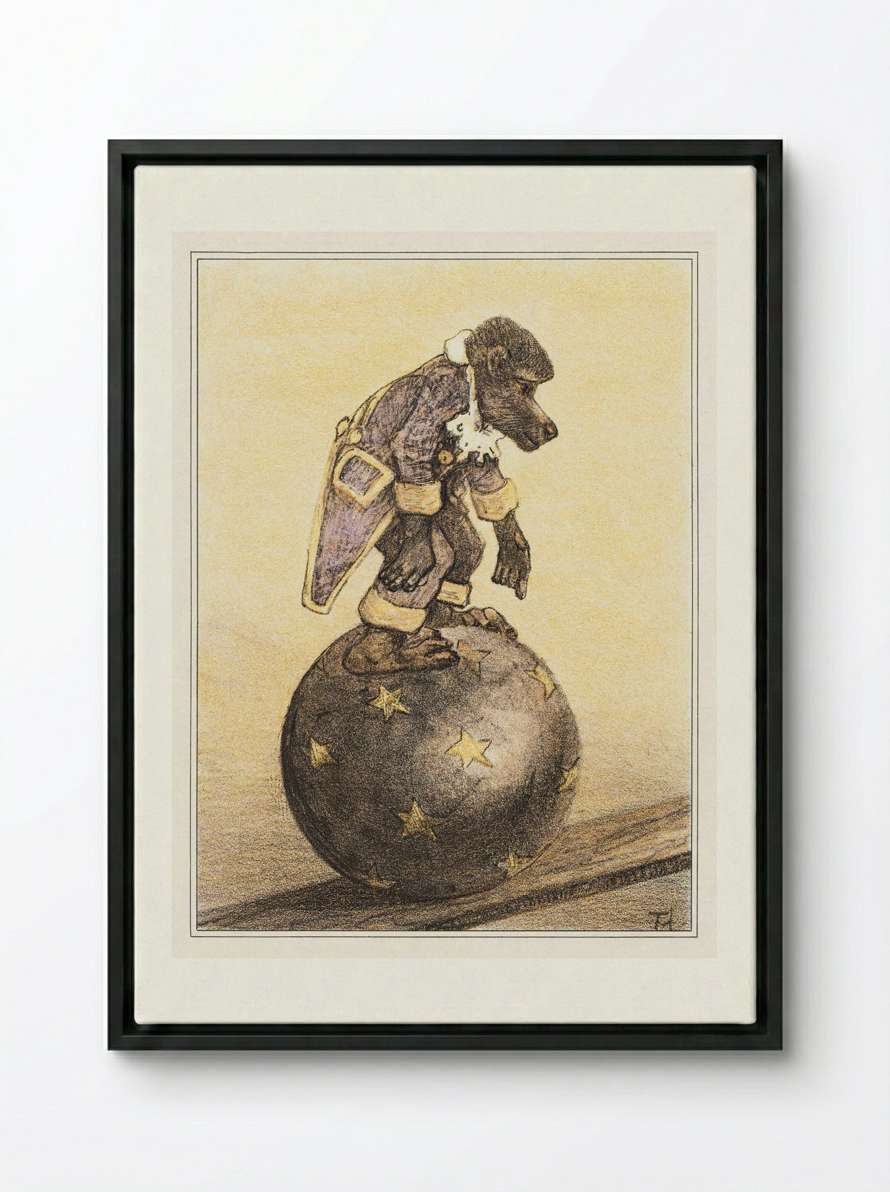 Aap op bal (Monkey on a Ball) - Theo van Hoytema - Framed Canvas Black